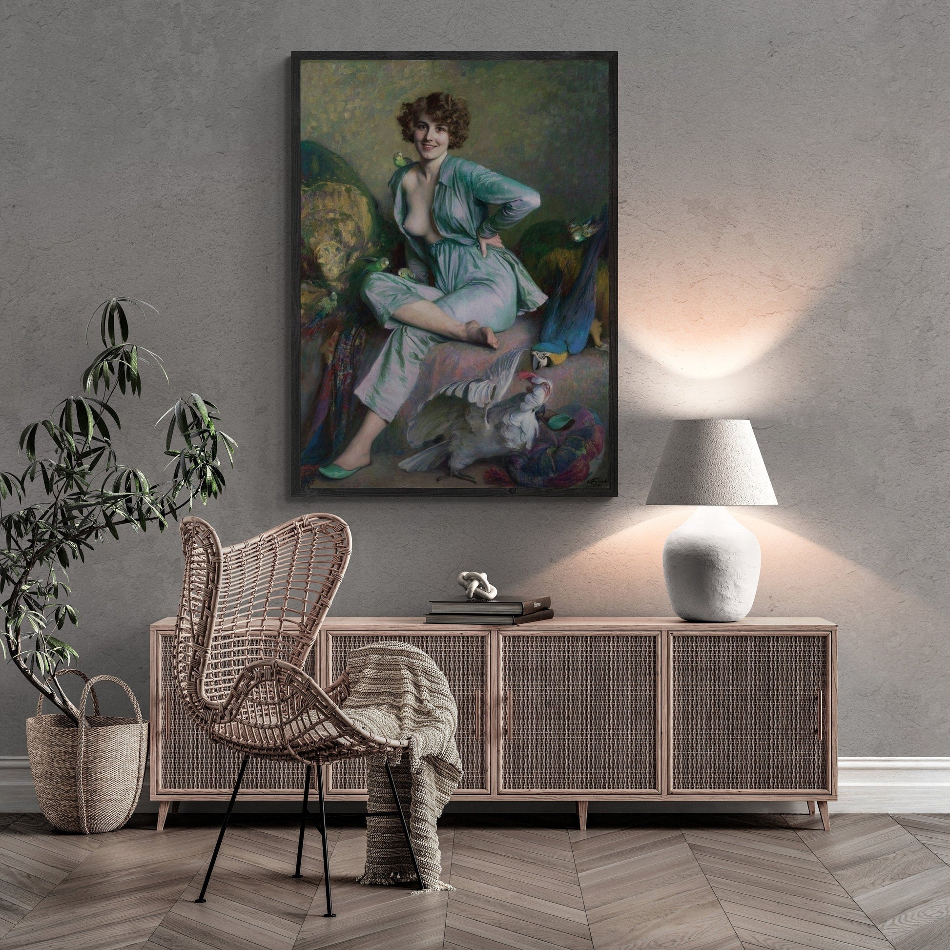 The Familiar Birds” – A Timeless Reproduction by Émile Friant, Giclée Art Print, paper art canvas or 3D Hand Finished Premium texture Print FOSHE ART