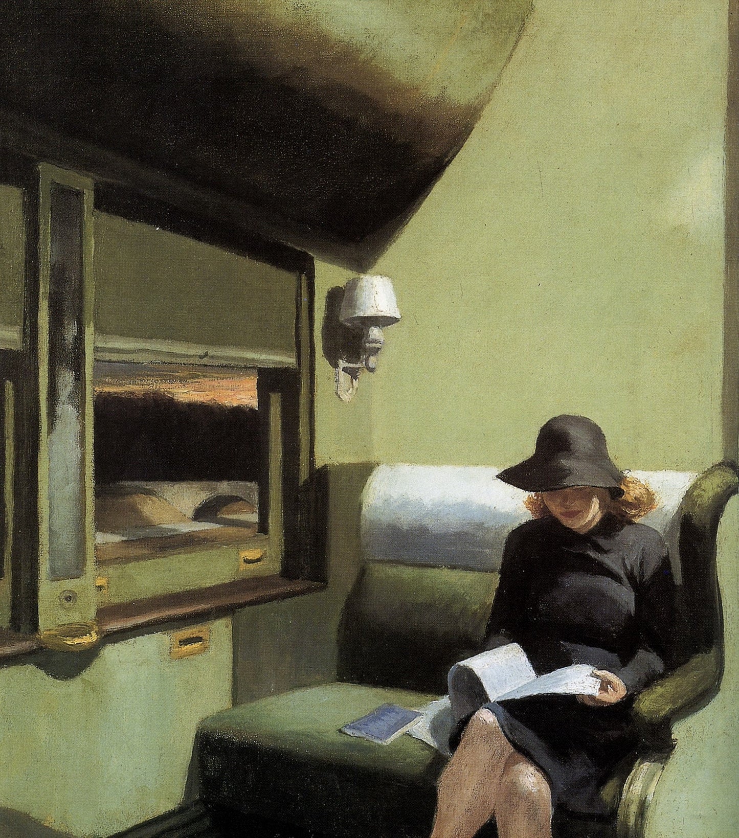 Vintage Train Journey: "Compartment C, Car 193" by Edward Hopper, Gallery Wall Print, Premium Giclee,3D texture Canvas Art, Museum Print