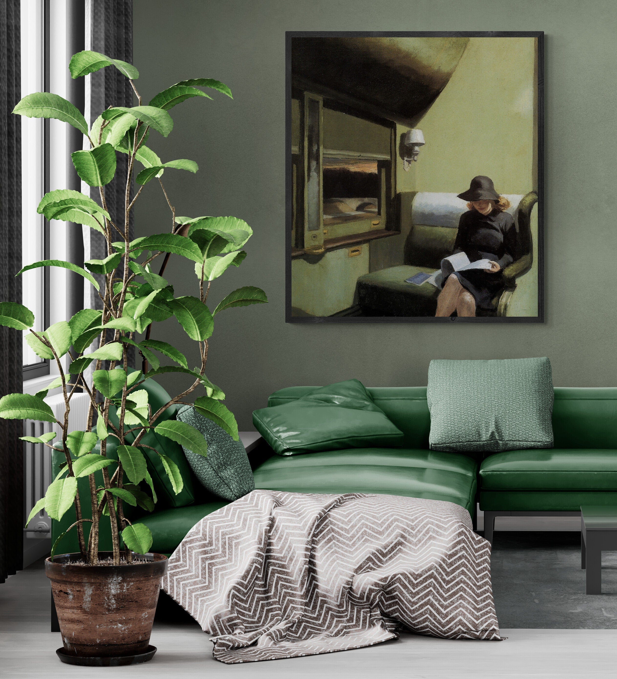 Vintage Train Journey: "Compartment C, Car 193" by Edward Hopper, Gallery Wall Print, Premium Giclee,3D texture Canvas Art, Museum Print