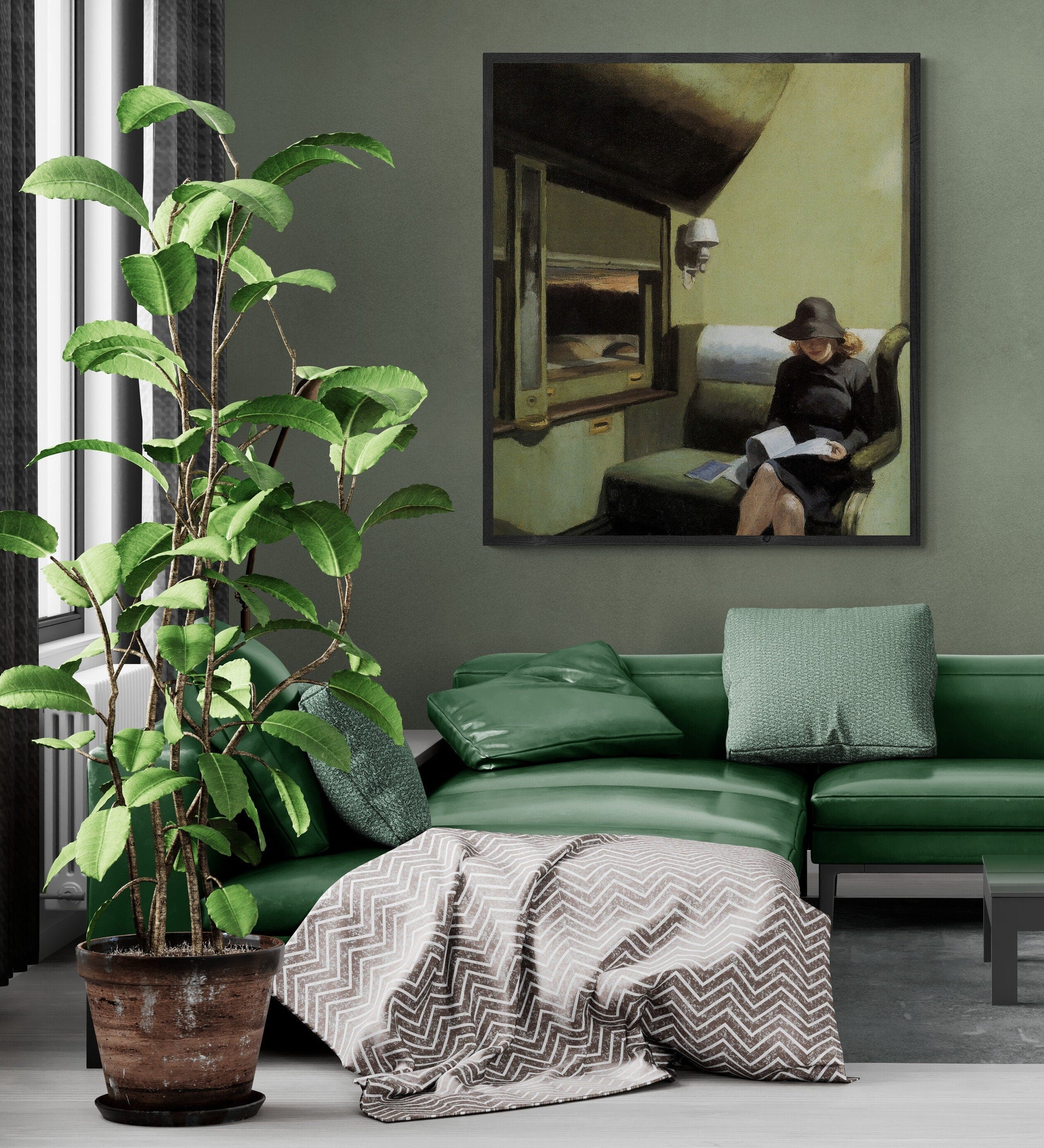 Vintage Train Journey: "Compartment C, Car 193" by Edward Hopper, Gallery Wall Print, Premium Giclee,3D texture Canvas Art, Museum Print FOSHE ART