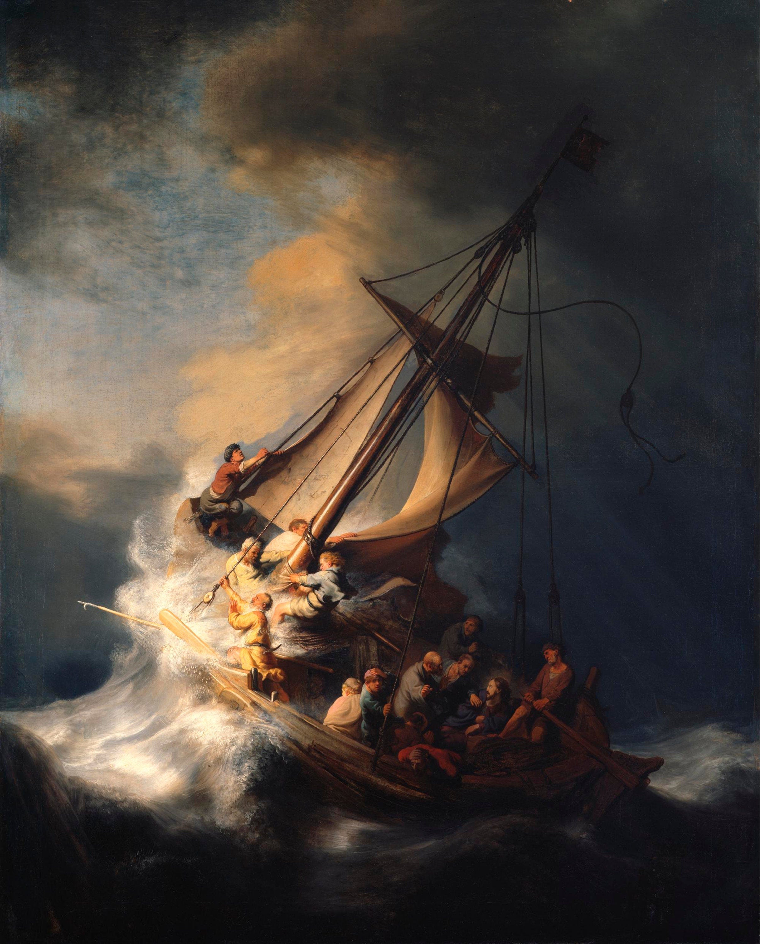 Rembrandt Van Rijn: Christ In The Storm On The Sea Of Galilee, Gallery Wall Print Premium Giclee,3D texture Canvas Art, Museum Print, Poster FOSHE ART