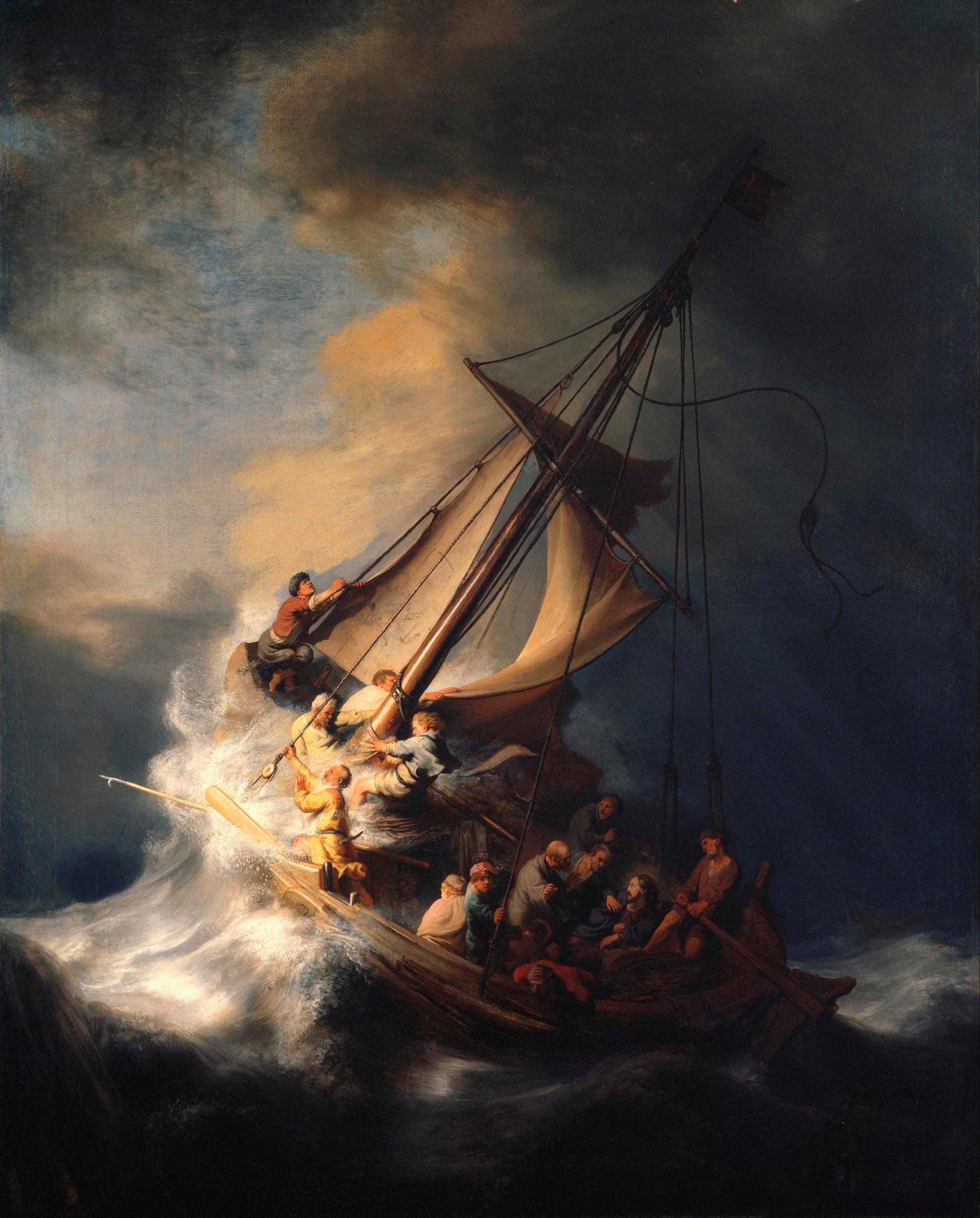 Rembrandt Van Rijn: Christ In The Storm On The Sea Of Galilee, Gallery Wall Print Premium Giclee,3D texture Canvas Art, Museum Print, Poster FOSHE ART