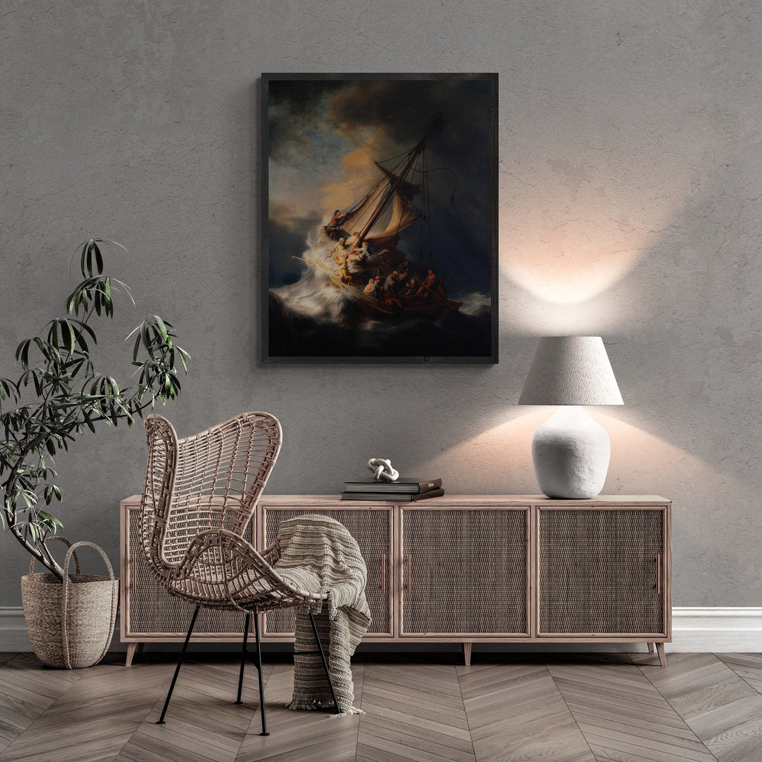 Rembrandt Van Rijn: Christ In The Storm On The Sea Of Galilee, Gallery Wall Print Premium Giclee,3D texture Canvas Art, Museum Print, Poster FOSHE ART
