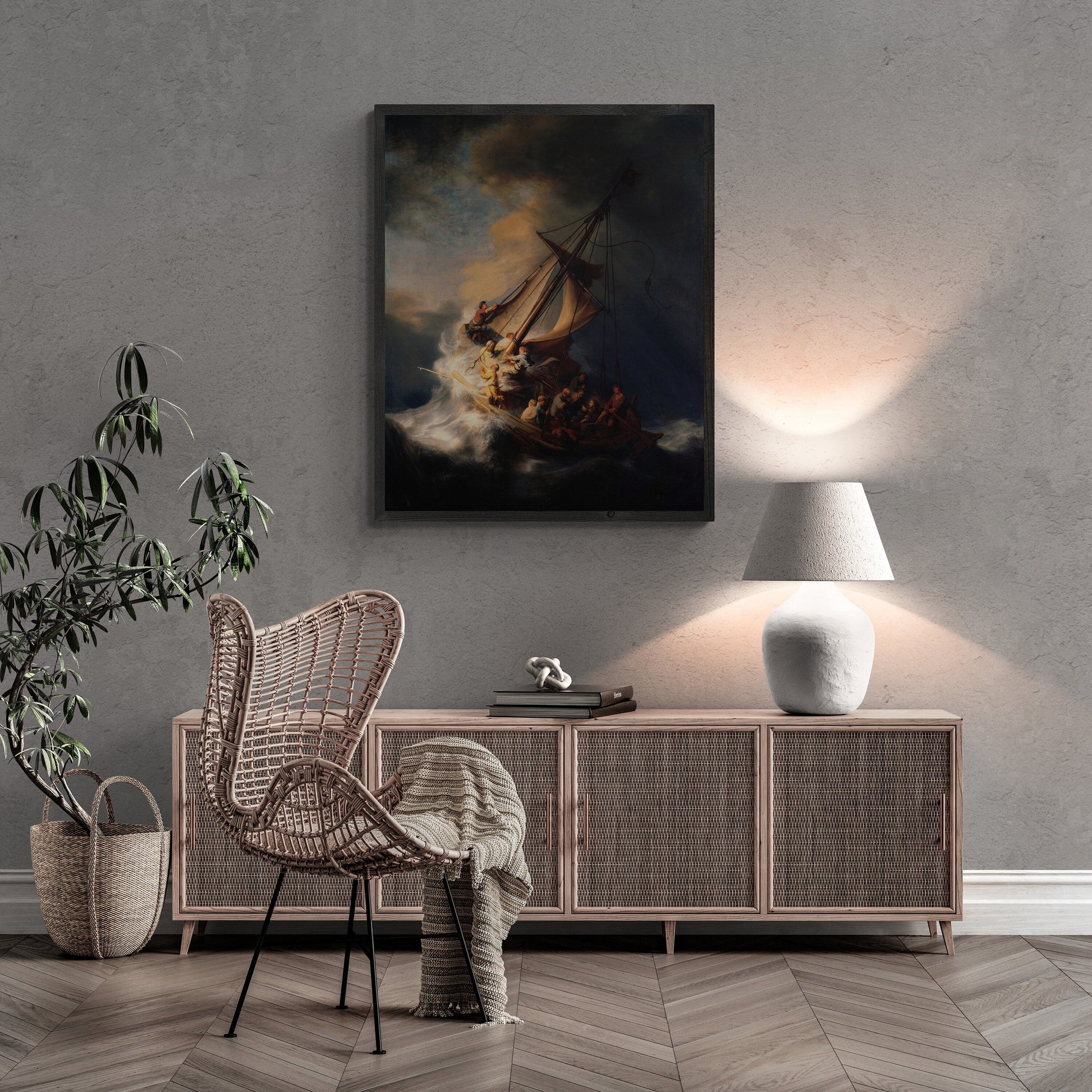 Rembrandt Van Rijn: Christ In The Storm On The Sea Of Galilee, Gallery Wall Print Premium Giclee,3D texture Canvas Art, Museum Print, Poster FOSHE ART