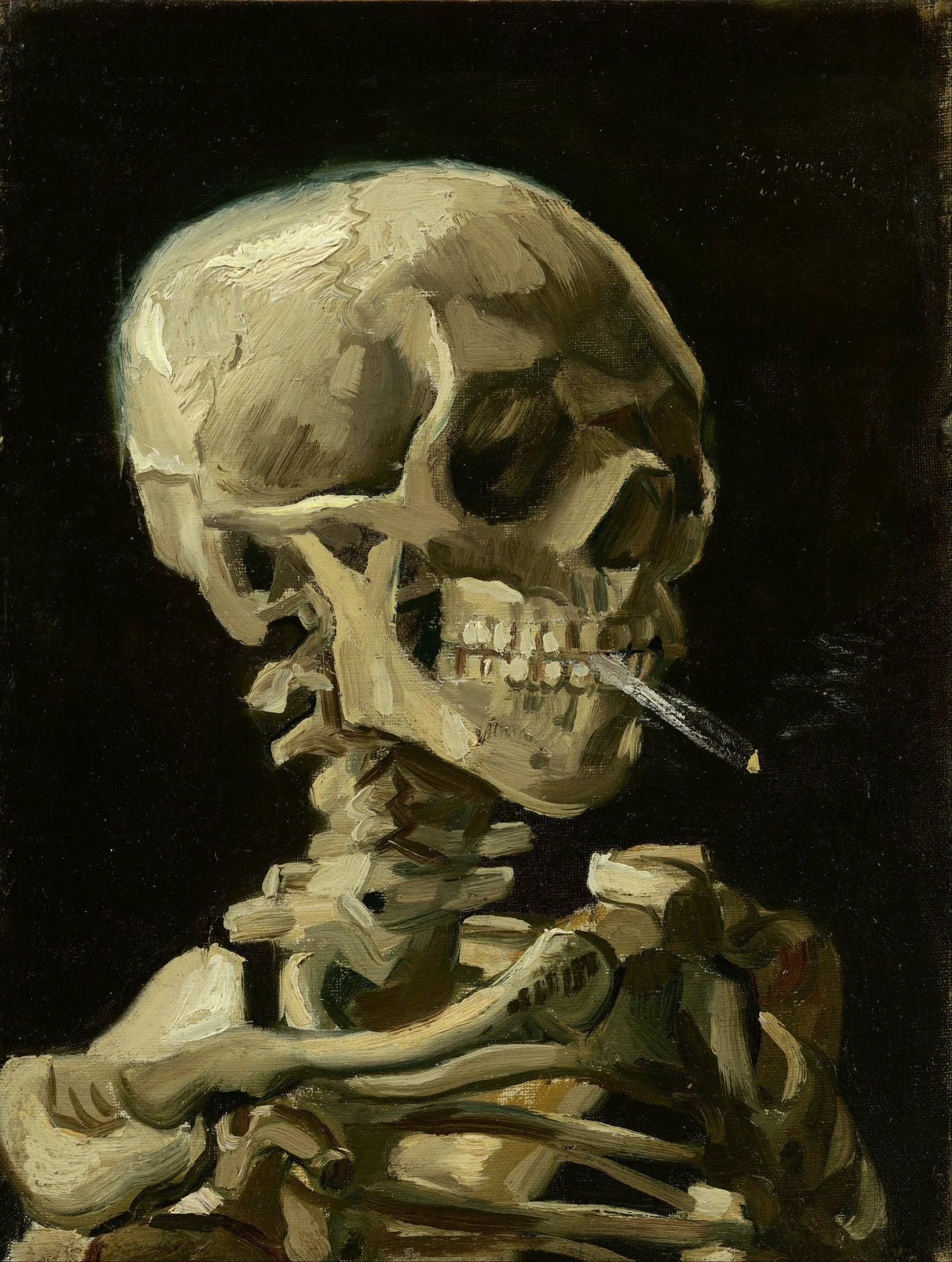 Head of Skeleton with Burning Cigarette, Van Gogh Giclée Art Print, Heavyweight paper/art canvas, 3D printed with texture and brush strokes FOSHE ART