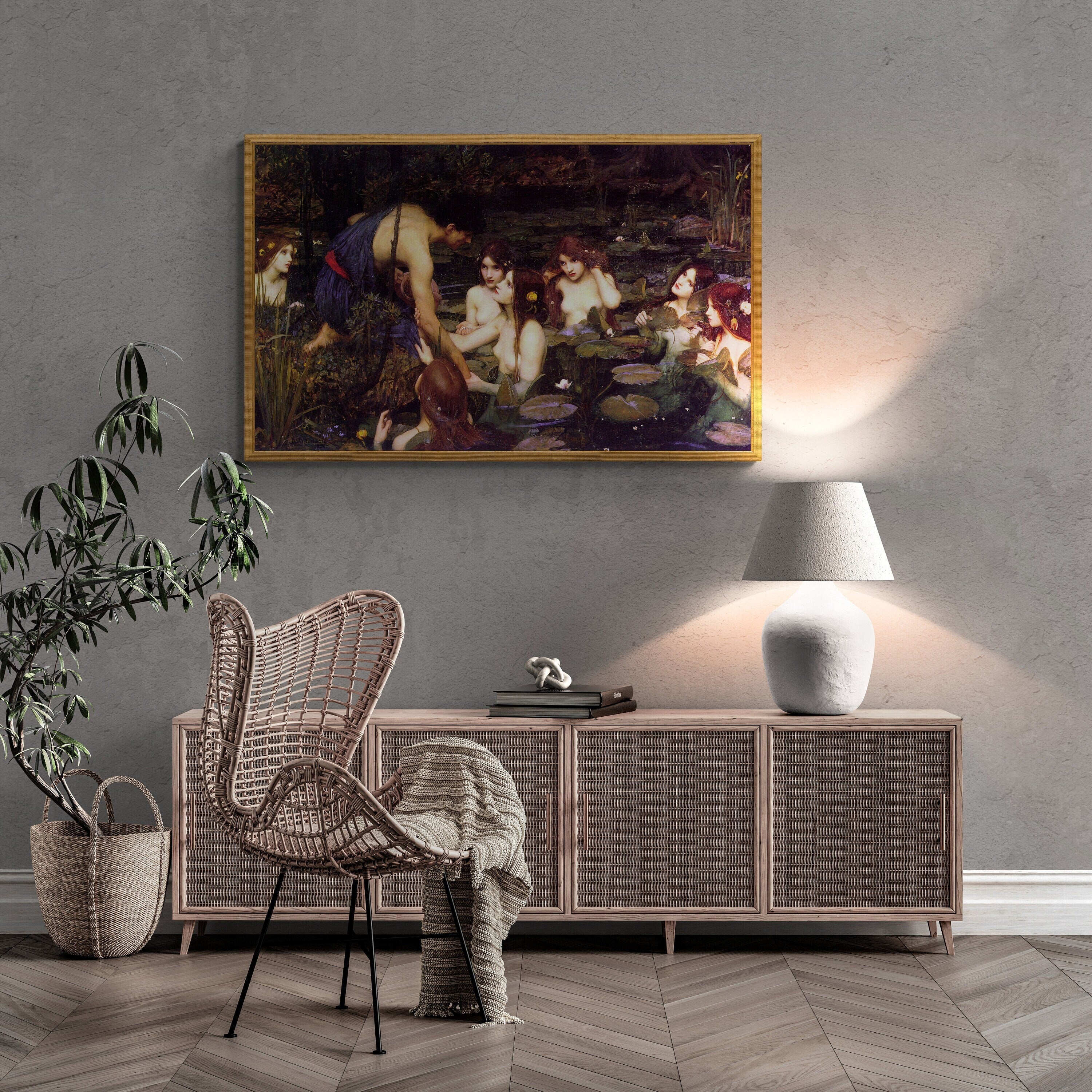 John William Waterhouse: Hylas and the Nymphs, Giclée Art Print, Heavyweight paper/ art canvas, 3D printed with texture and brush strokes