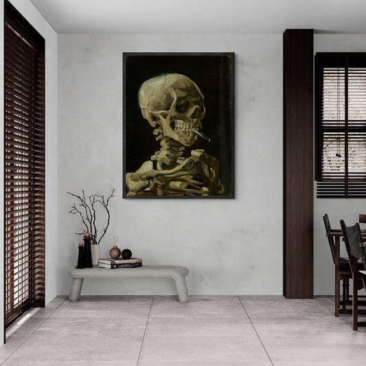 Head of Skeleton with Burning Cigarette, Van Gogh Giclée Art Print, Heavyweight paper/art canvas, 3D printed with texture and brush strokes FOSHE ART