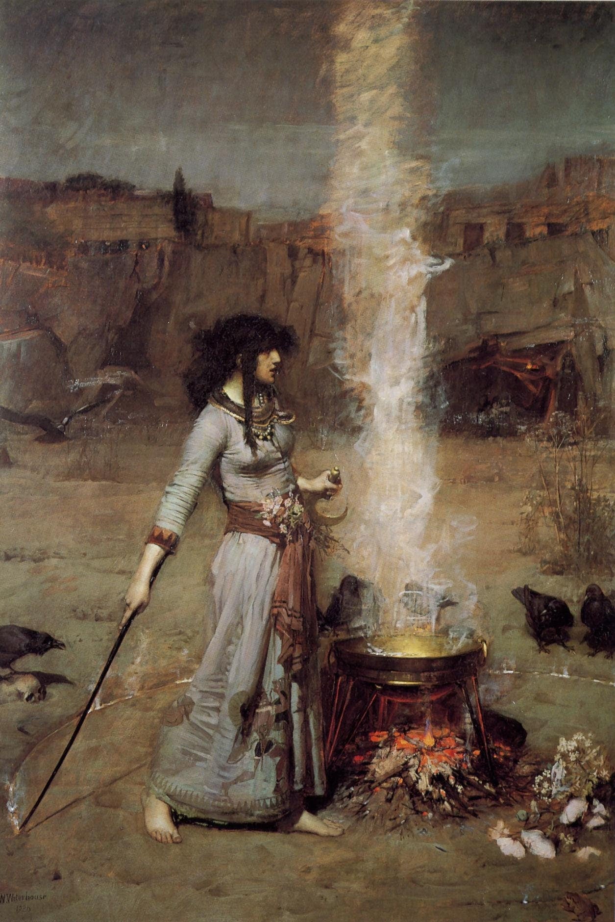 Enchanting "The Magic Circle" Premium Giclée Art Print by John William Waterhouse, Heavyweight paper/ art canvas, 3D printed with texture FOSHE ART