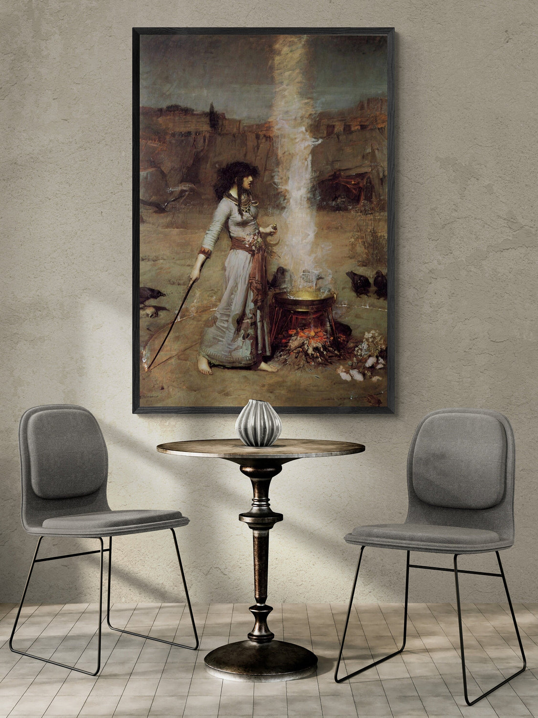 Enchanting "The Magic Circle" Premium Giclée Art Print by John William Waterhouse, Heavyweight paper/ art canvas, 3D printed with texture FOSHE ART