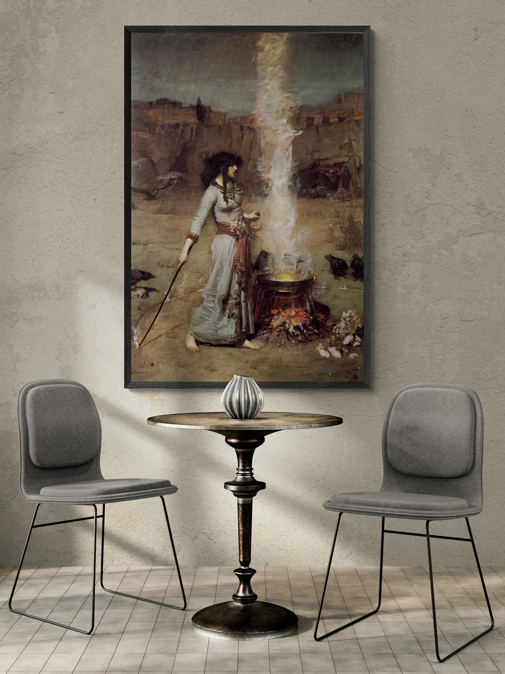 Enchanting "The Magic Circle" Premium Giclée Art Print by John William Waterhouse, Heavyweight paper/ art canvas, 3D printed with texture FOSHE ART