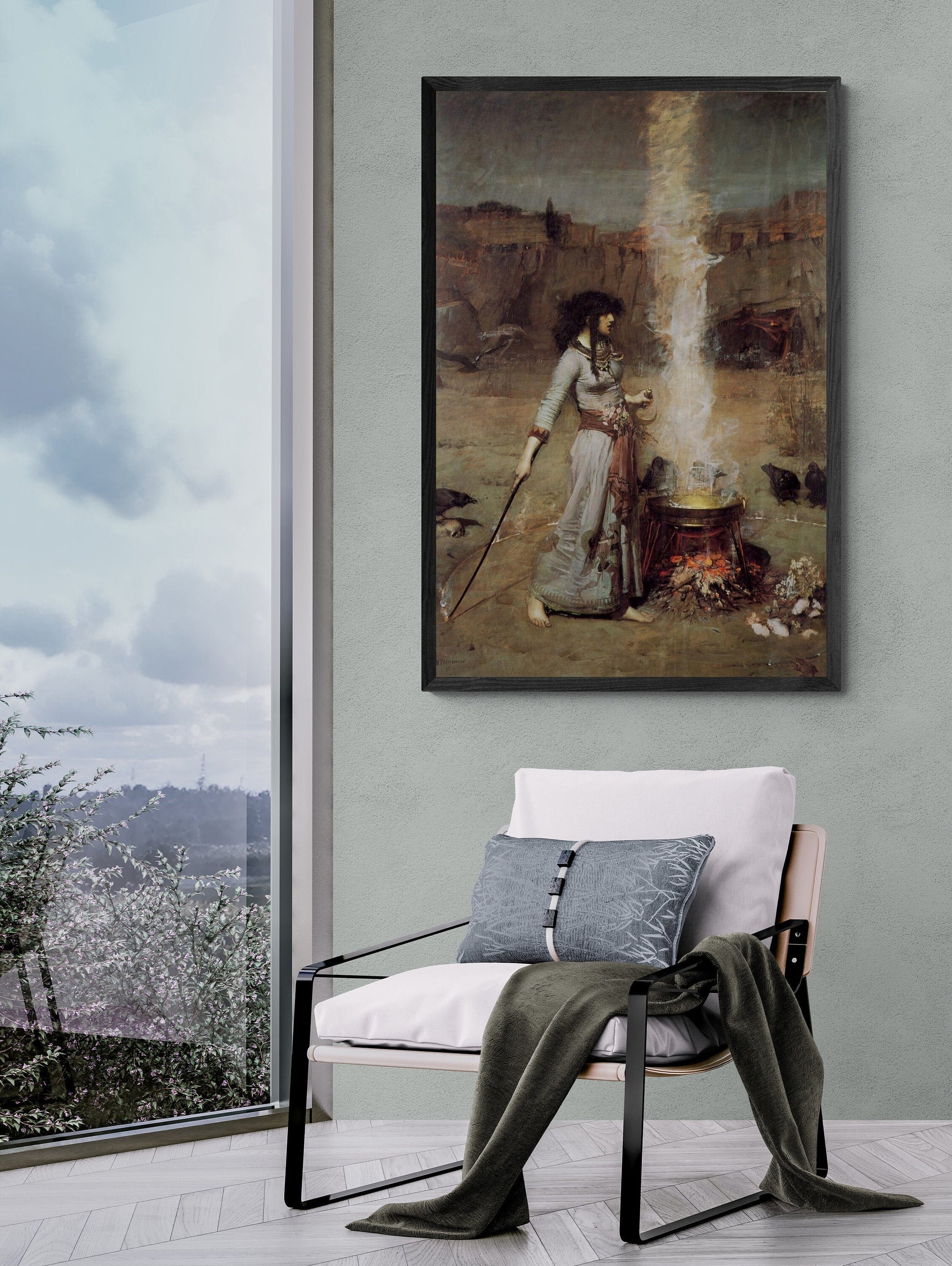 Enchanting "The Magic Circle" Premium Giclée Art Print by John William Waterhouse, Heavyweight paper/ art canvas, 3D printed with texture FOSHE ART