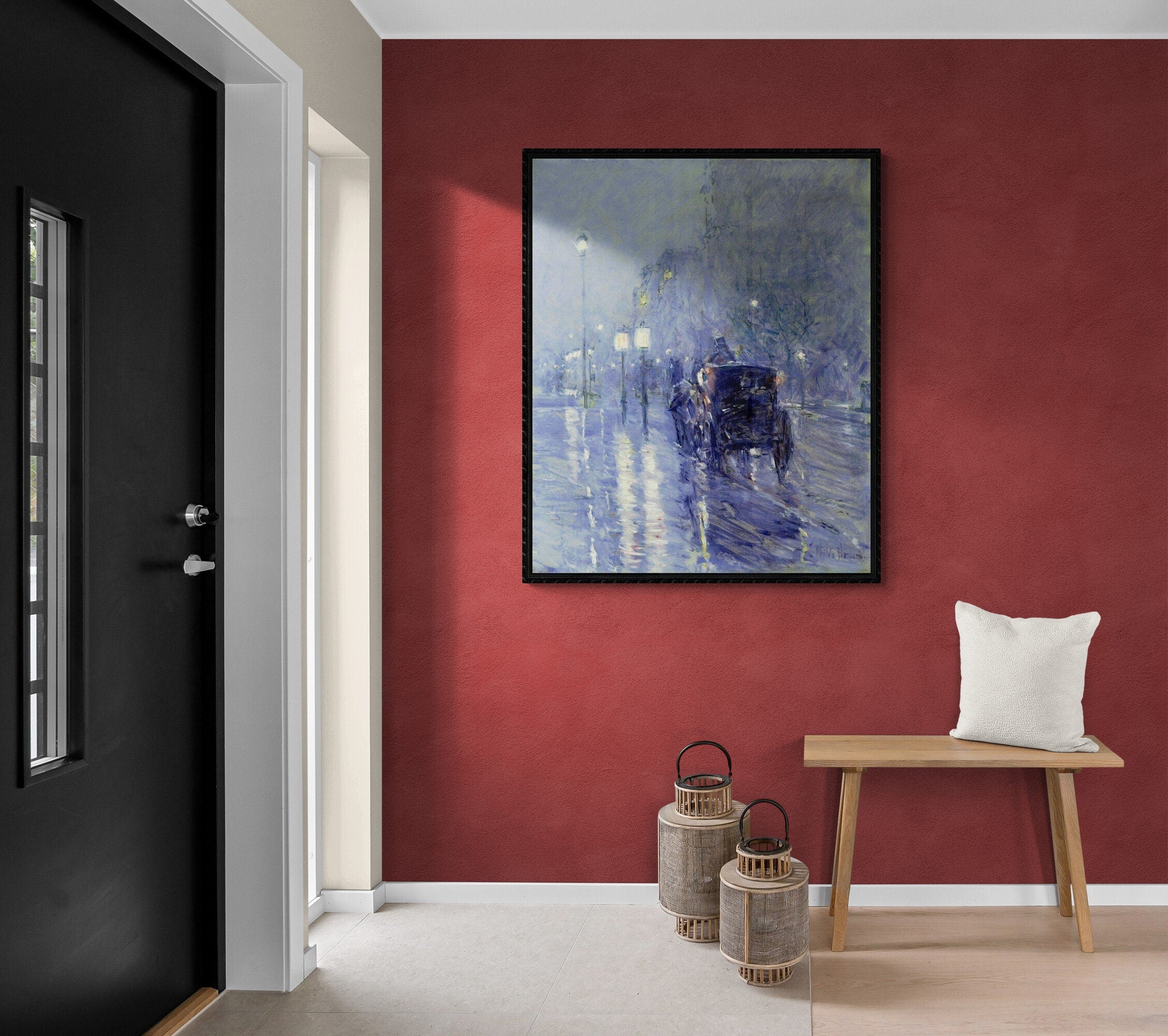 Childe Hassam’s Rainy Midnight: Museum-Quality Wall Print, Premium Giclee, 3D texture Canvas Art, Museum Print or Poster FOSHE ART