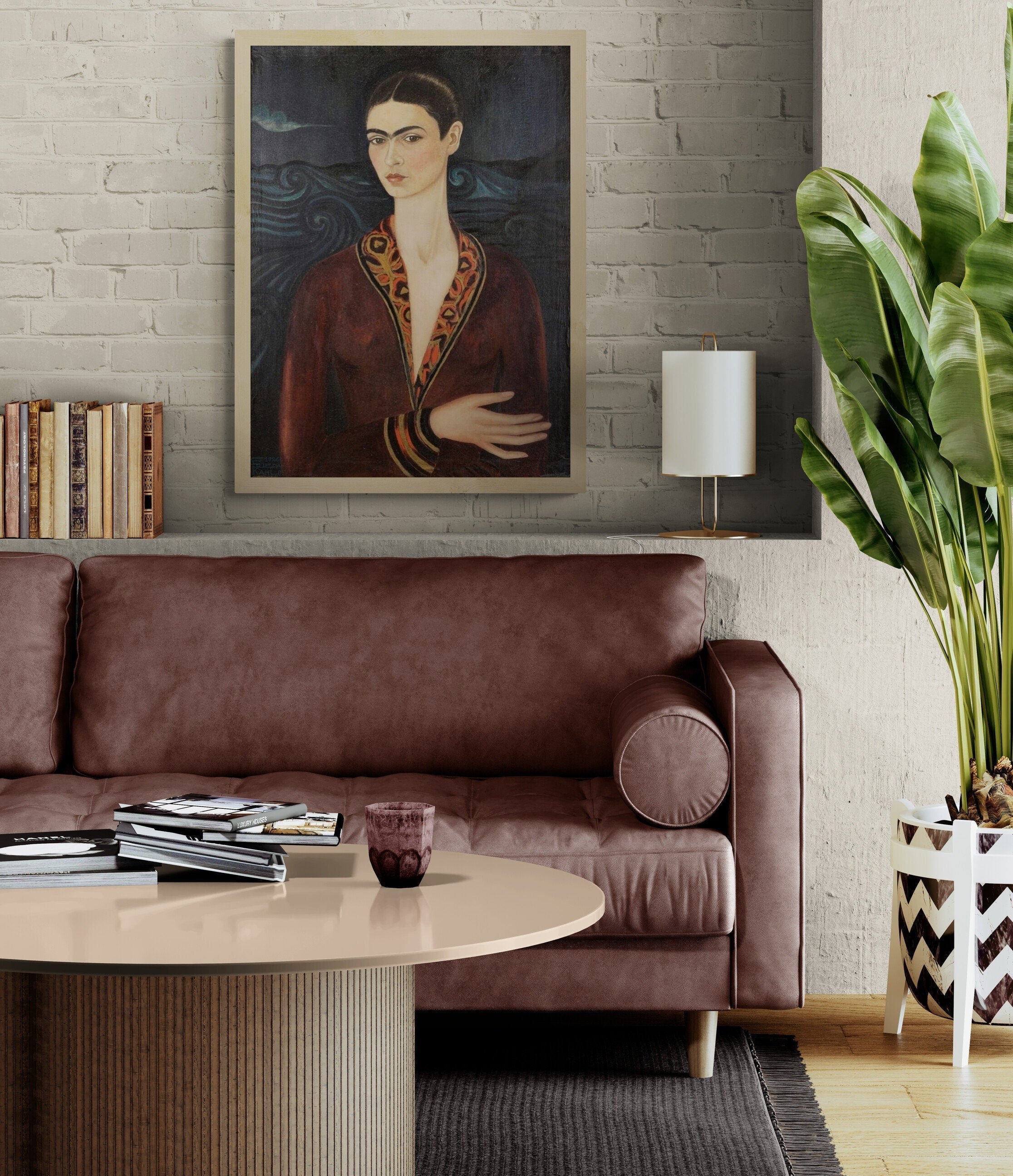 Frida Kahlo Self-Portrait Print, Velvet Dress, 3D Hand Finish Canvas FOSHE ART