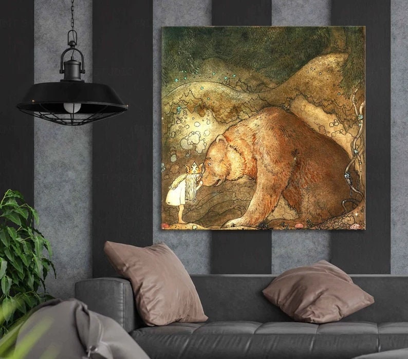 John Bauer Canvas Print – Princess and Bear, Vintage Swedish Art FOSHE ART