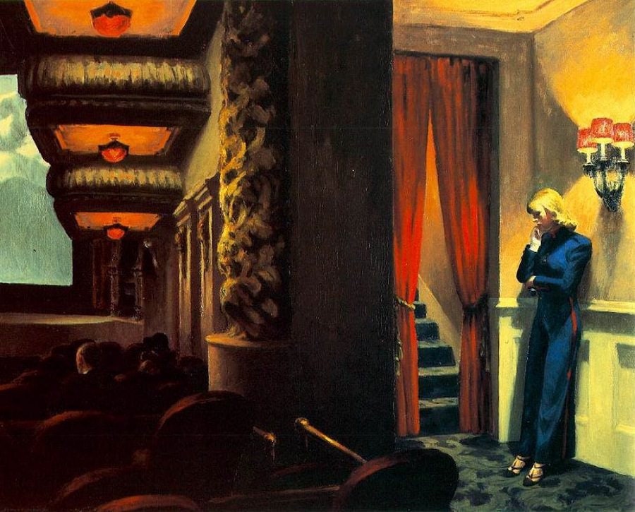 New York Movie by Edward Hopper Art Print Premium Giclée Art Print, fineart paper canvas, 3D printed with texture and brush strokes