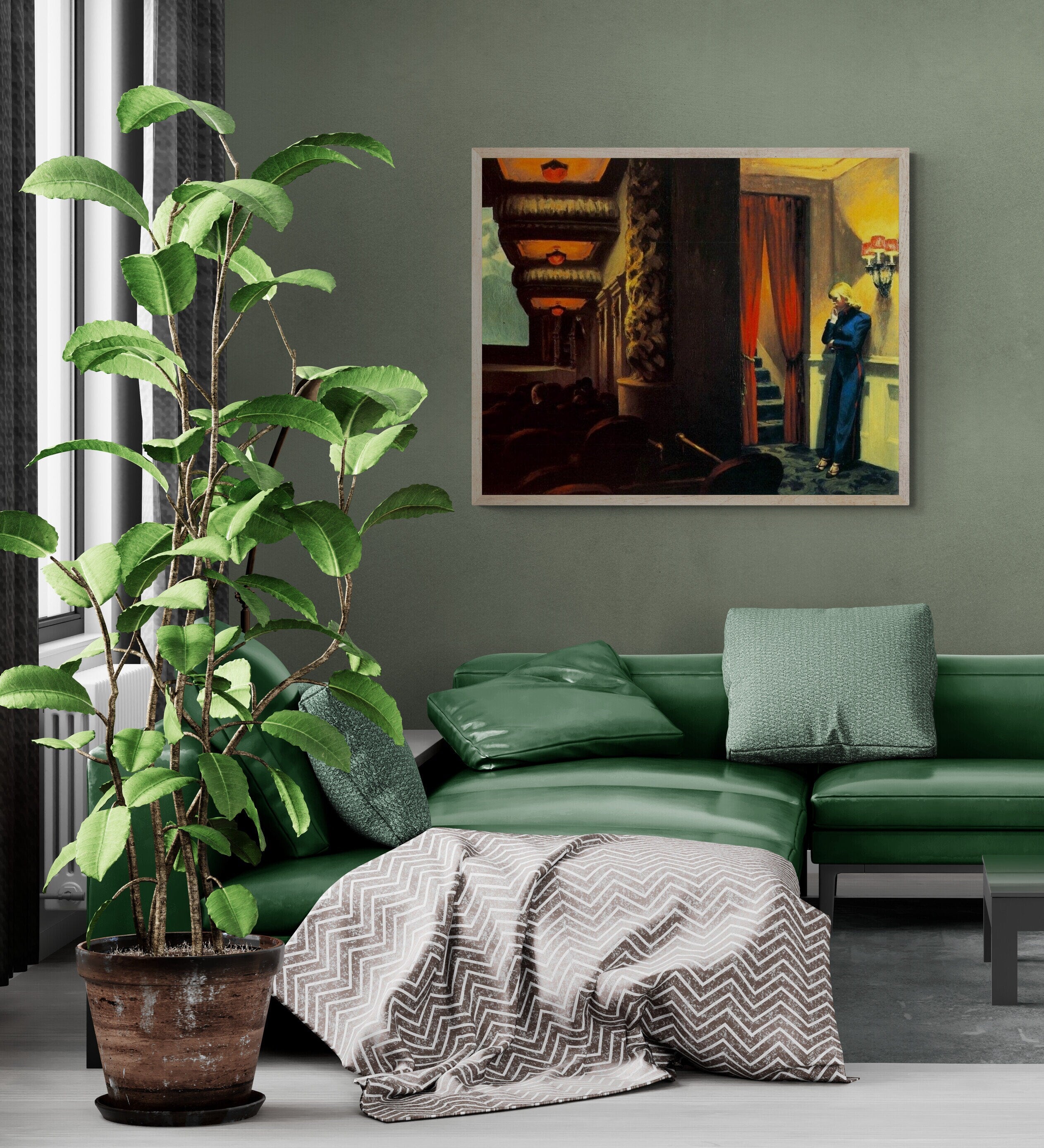 New York Movie by Edward Hopper Art Print Premium Giclée Art Print, fineart paper canvas, 3D printed with texture and brush strokes