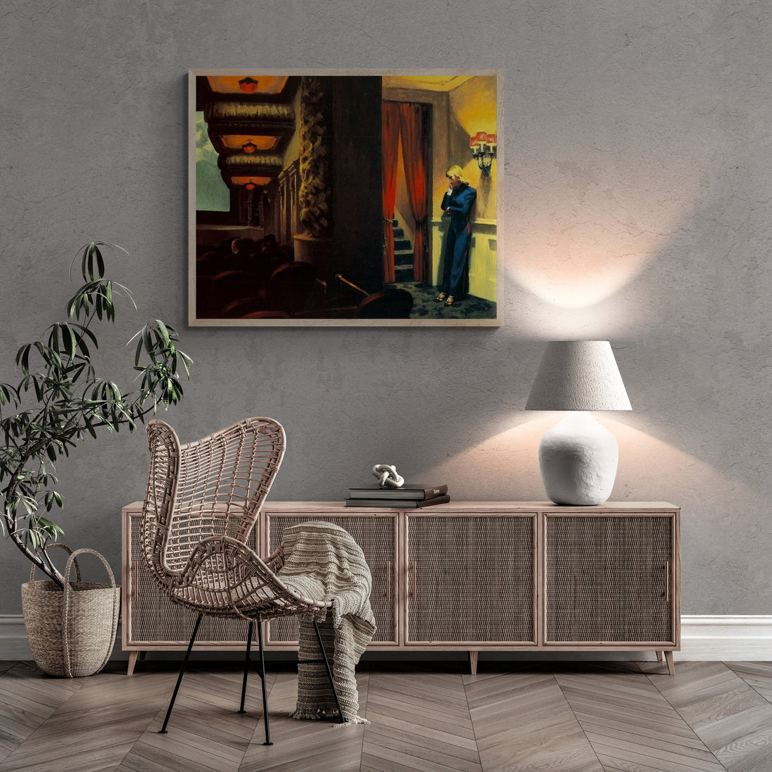 New York Movie by Edward Hopper Art Print Premium Giclée Art Print, fineart paper canvas, 3D printed with texture and brush strokes