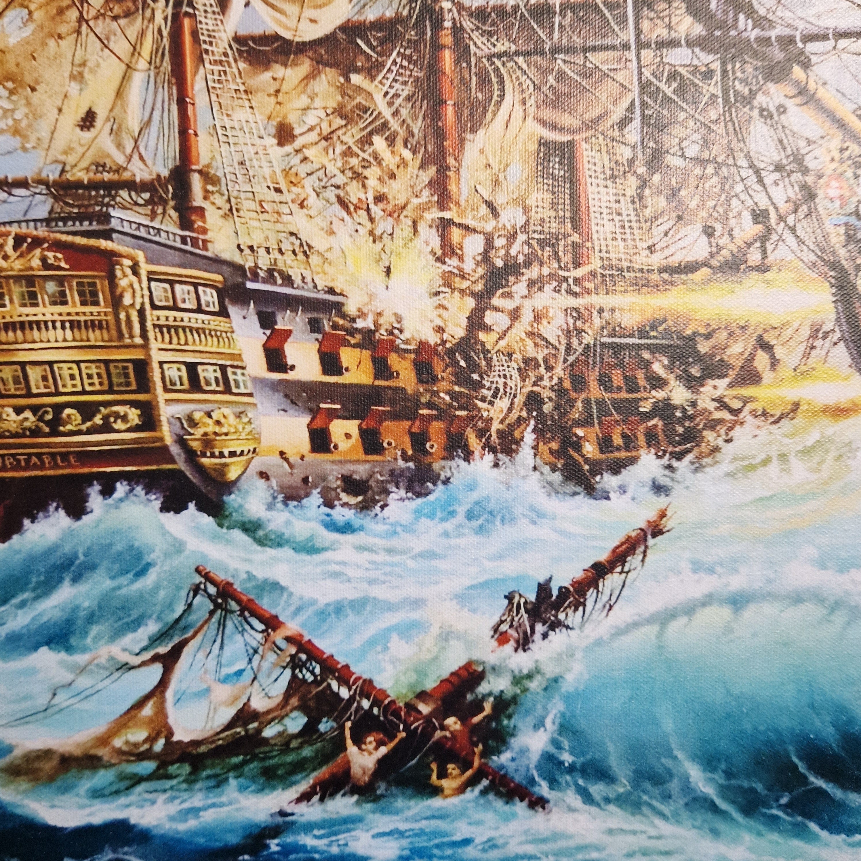 Battle of Trafalgar HMS Victory, Giclée Canvas Print with Vintage Frame FOSHE ART