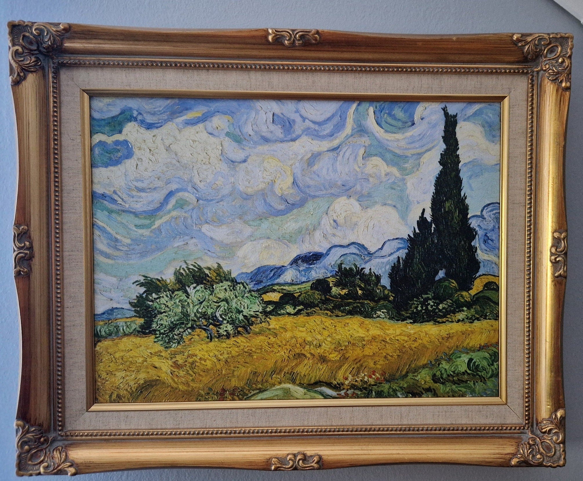 Van Gogh 'Wheat Field with Cypresses' Framed Canvas Print – Vintage Style FOSHE ART