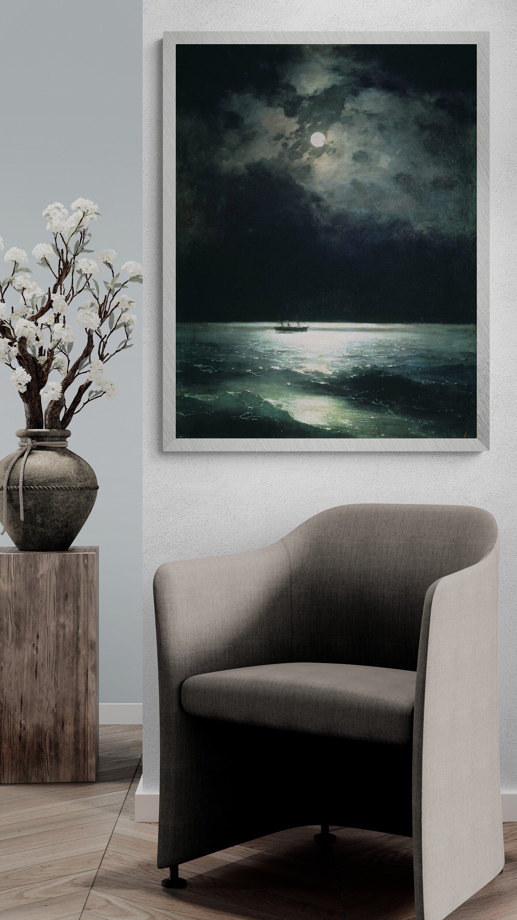 Moonlit Tranquility: Ivan Aivazovsky’s "Black Sea at Night", 3D texture gel museum quality Canvas Print, giclee print on paper or art poster
