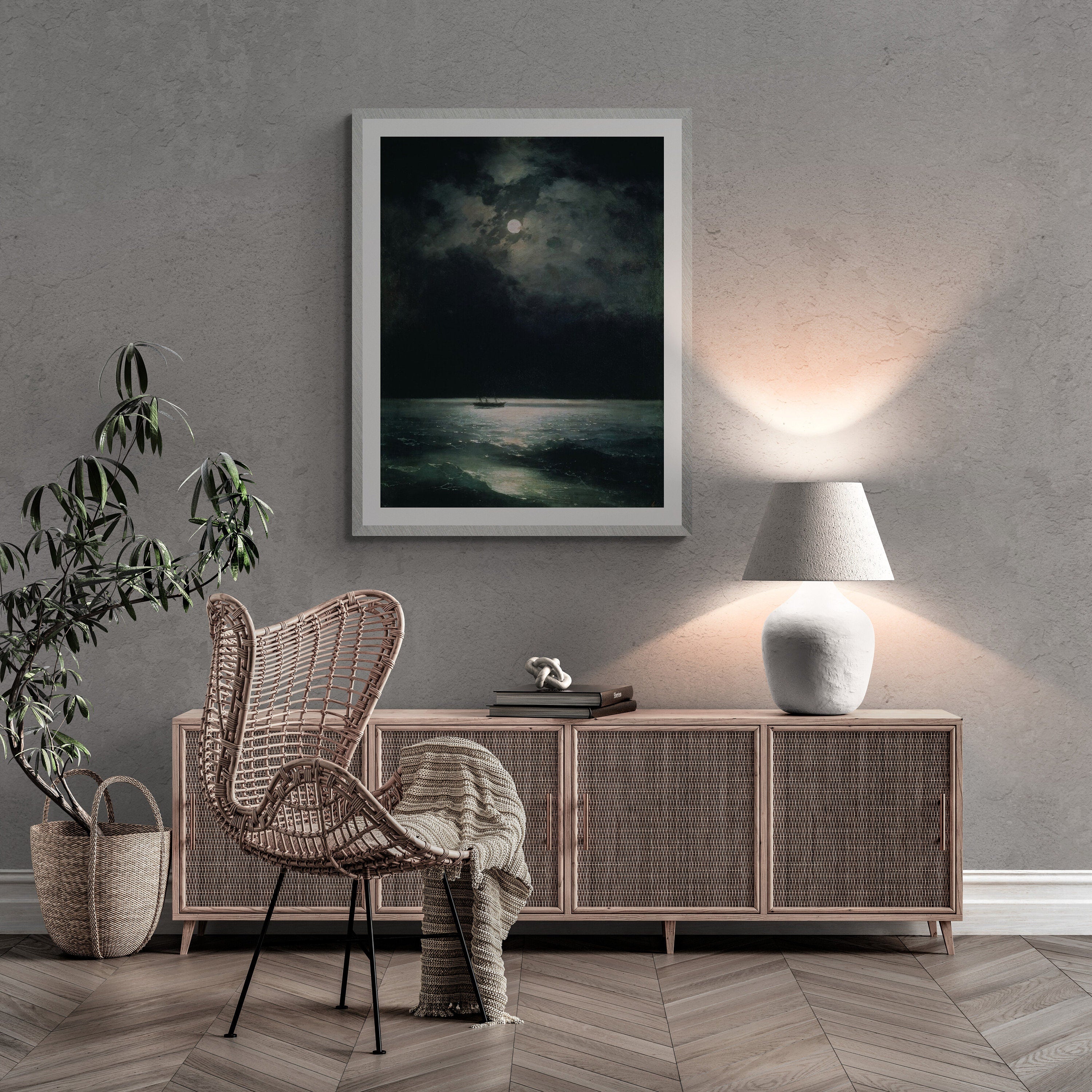 Moonlit Tranquility: Ivan Aivazovsky’s "Black Sea at Night", 3D texture gel museum quality Canvas Print, giclee print on paper or art poster