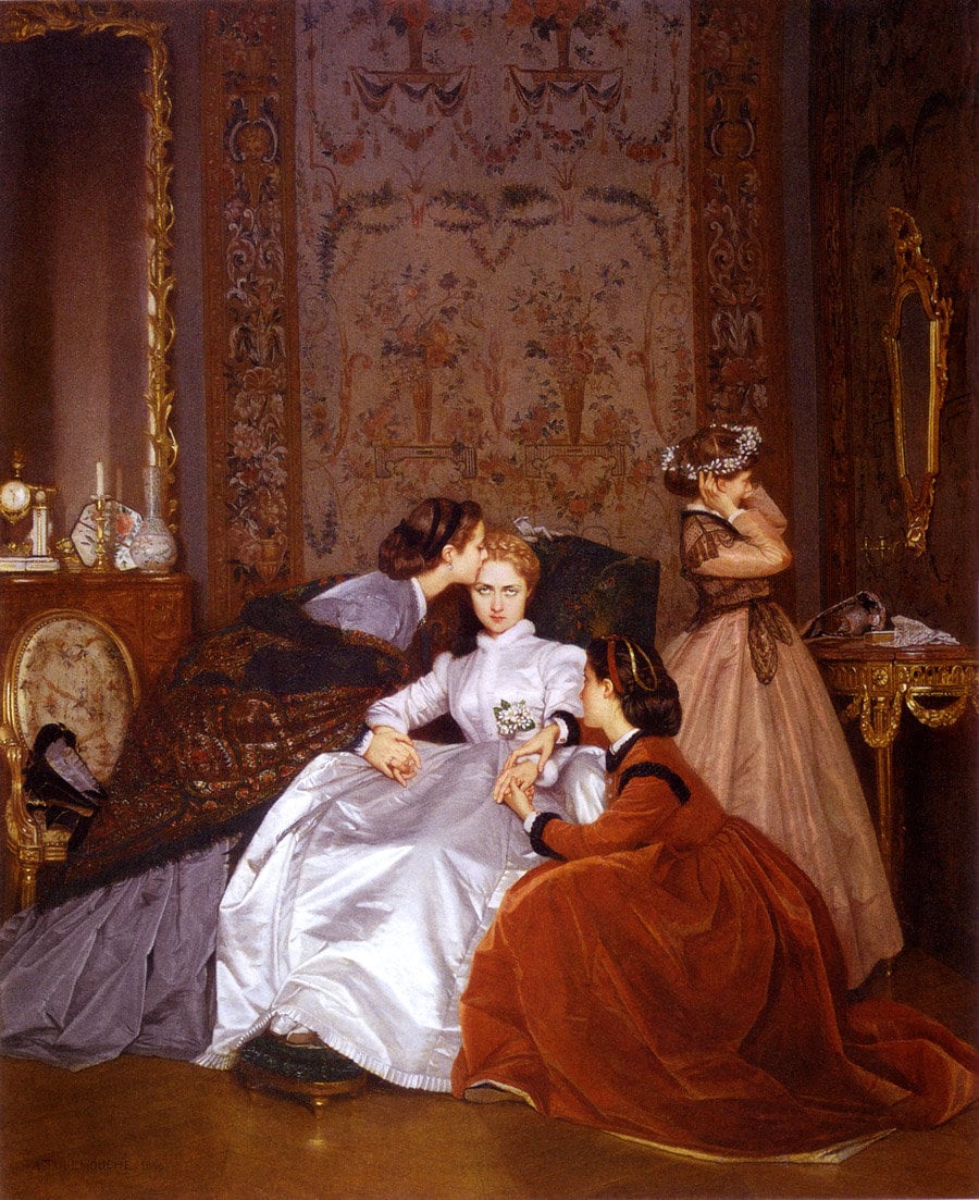 Auguste Toulmouche: La Fiancée Hésitante, The Reluctant Bride, Gallery Wall Print, Premium Giclee, 3D texture Canvas, Museum Print, Poster