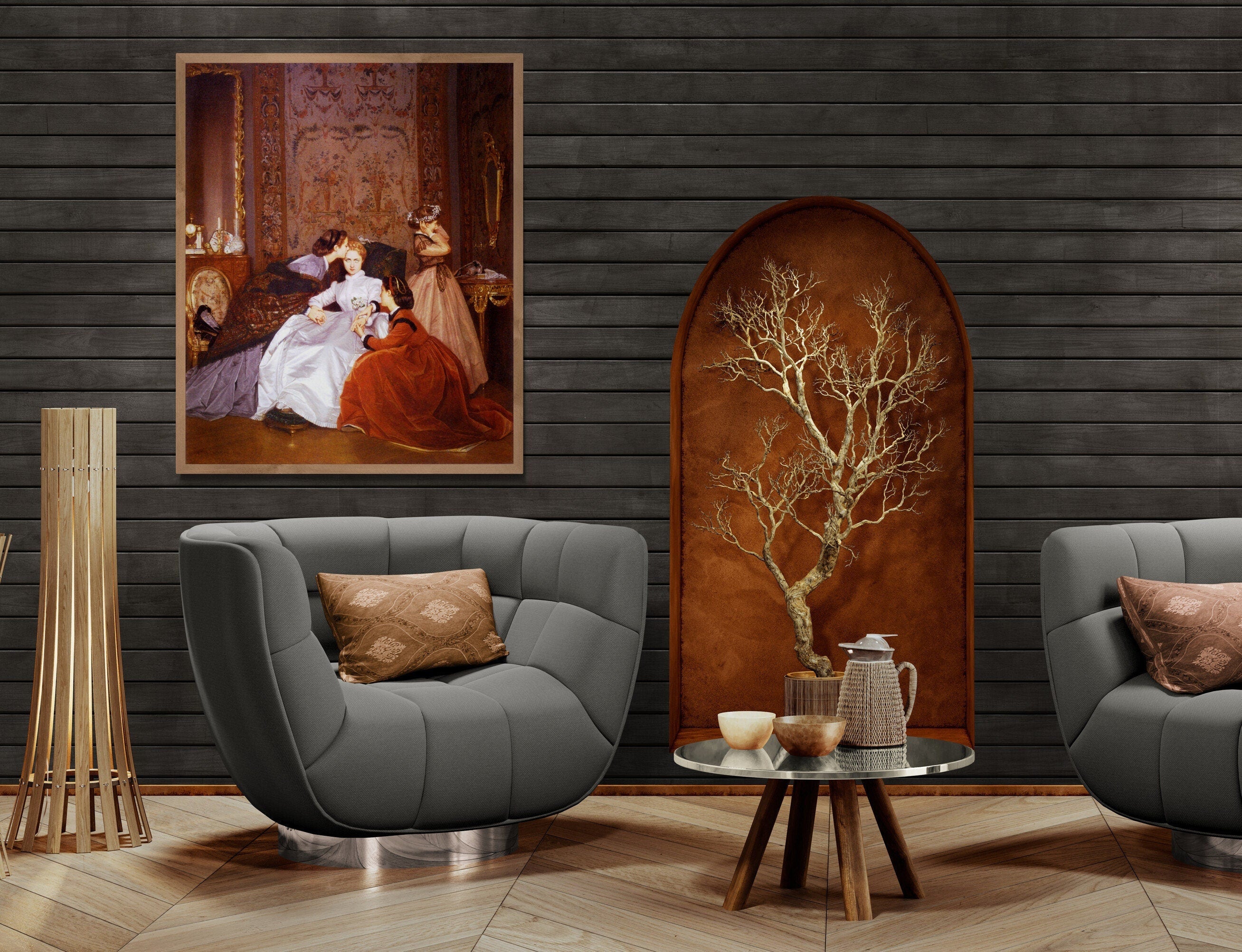 Auguste Toulmouche: La Fiancée Hésitante, The Reluctant Bride, Gallery Wall Print, Premium Giclee, 3D texture Canvas, Museum Print, Poster