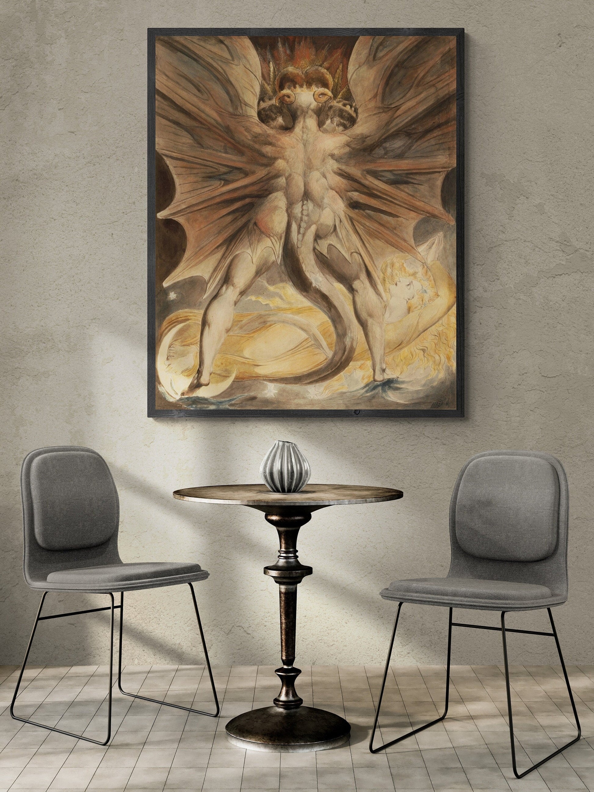 The Cosmic Battle: The Great Red Dragon and the Woman Clothed with the Sun Heavyweight paper/ art canvas, 3D printed with texture and brush FOSHE ART