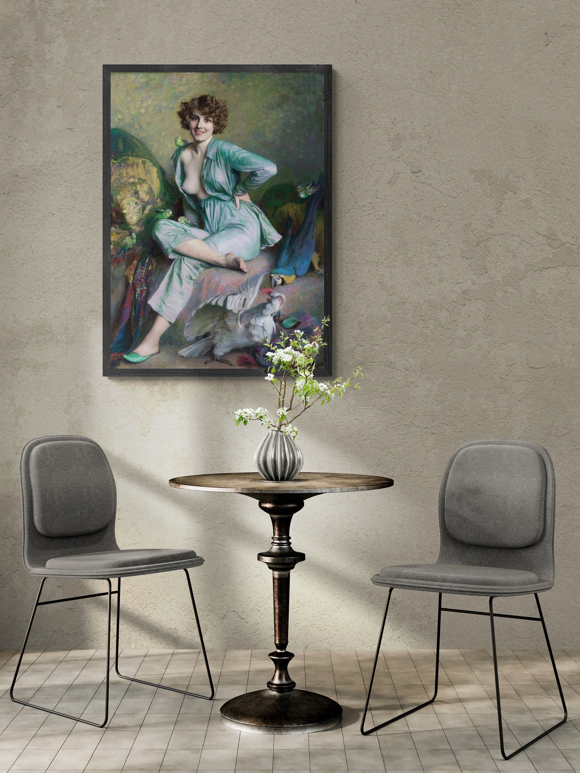 The Familiar Birds” – A Timeless Reproduction by Émile Friant, Giclée Art Print, paper art canvas or 3D Hand Finished Premium texture Print FOSHE ART