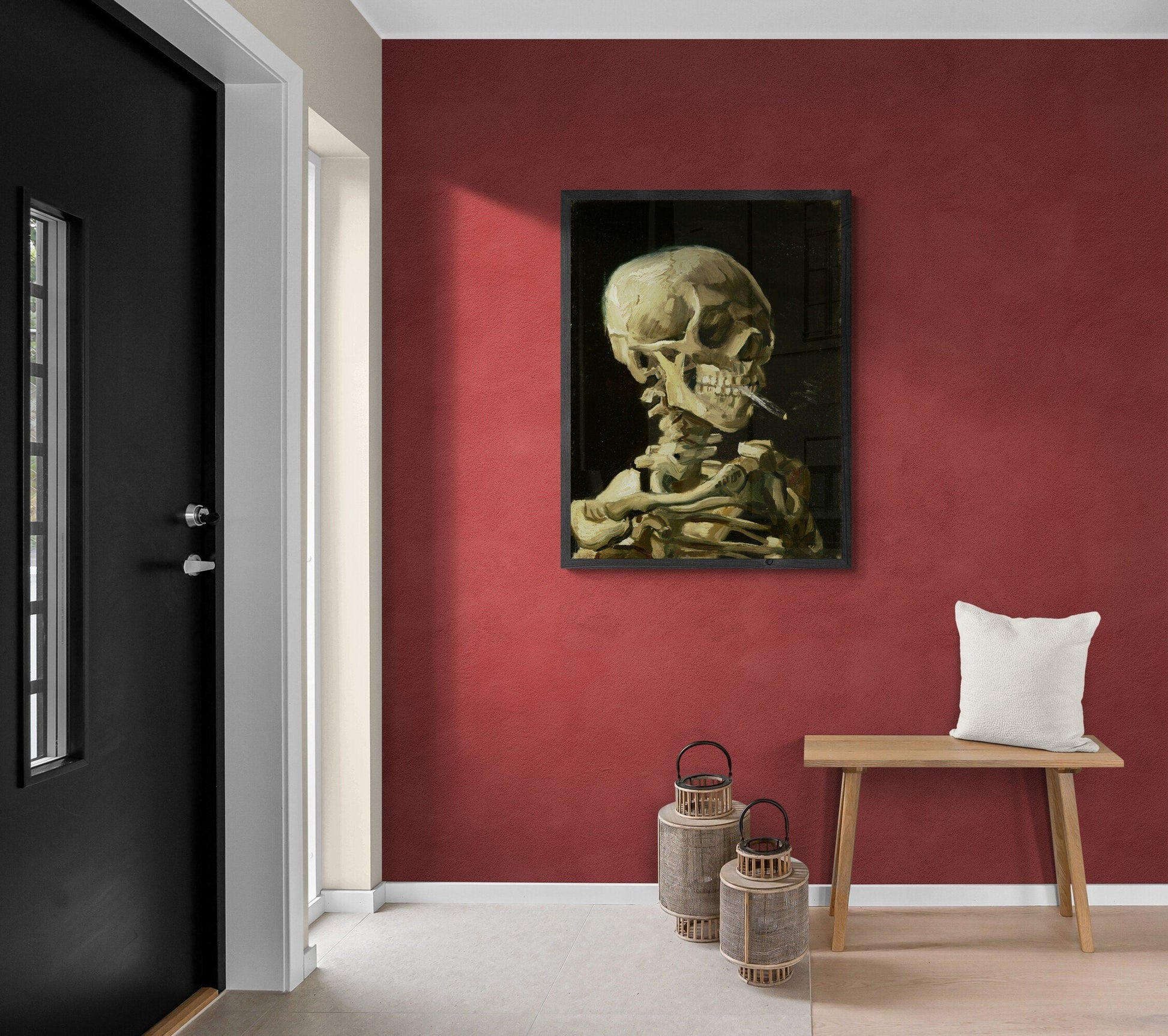 Head of Skeleton with Burning Cigarette, Van Gogh Giclée Art Print, Heavyweight paper/art canvas, 3D printed with texture and brush strokes FOSHE ART