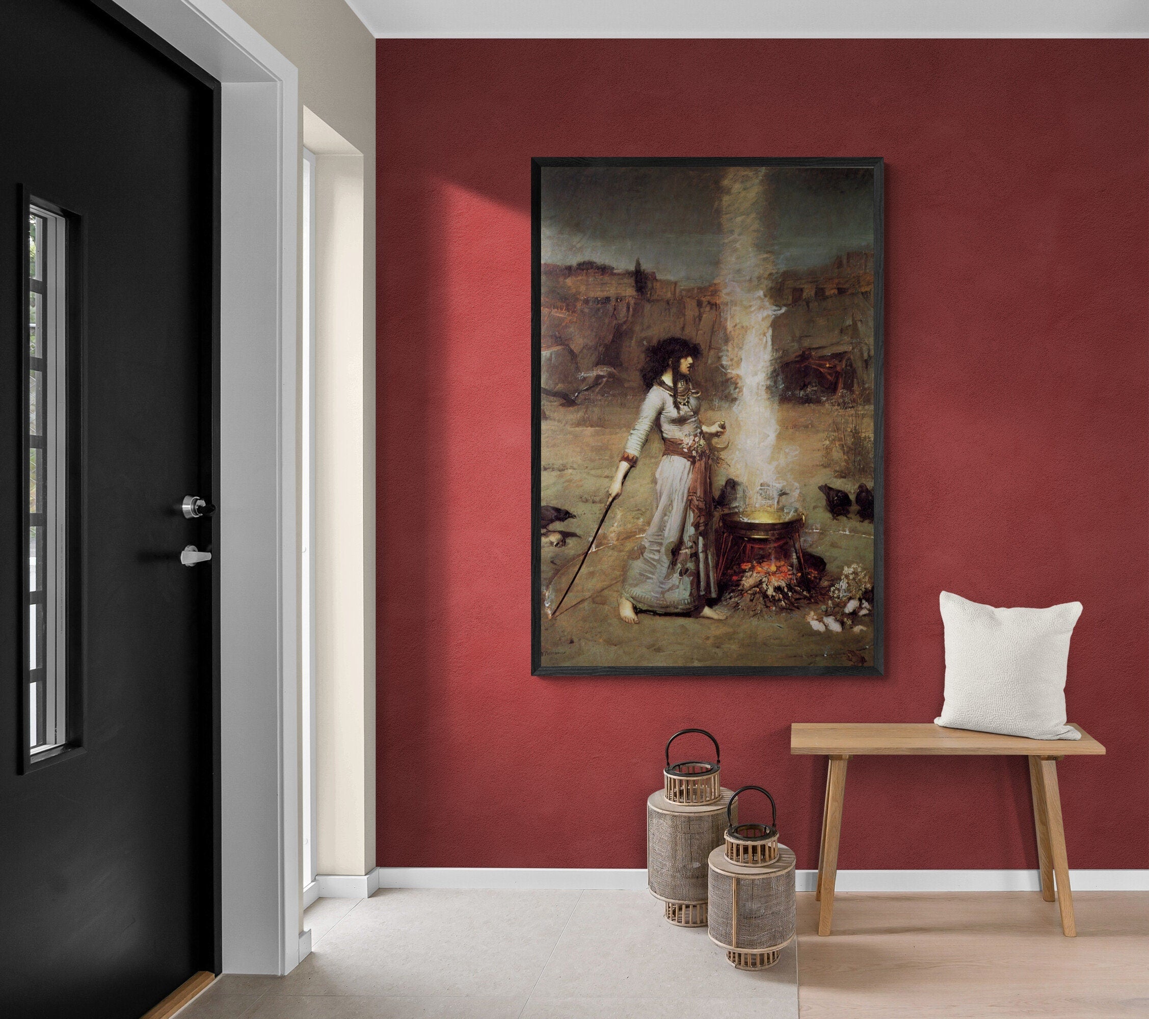 Enchanting "The Magic Circle" Premium Giclée Art Print by John William Waterhouse, Heavyweight paper/ art canvas, 3D printed with texture FOSHE ART