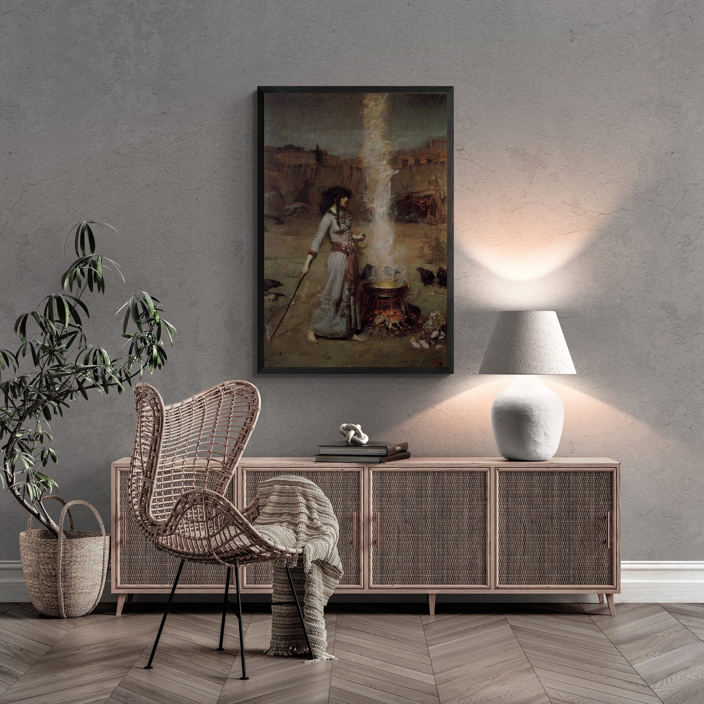 Enchanting "The Magic Circle" Premium Giclée Art Print by John William Waterhouse, Heavyweight paper/ art canvas, 3D printed with texture FOSHE ART