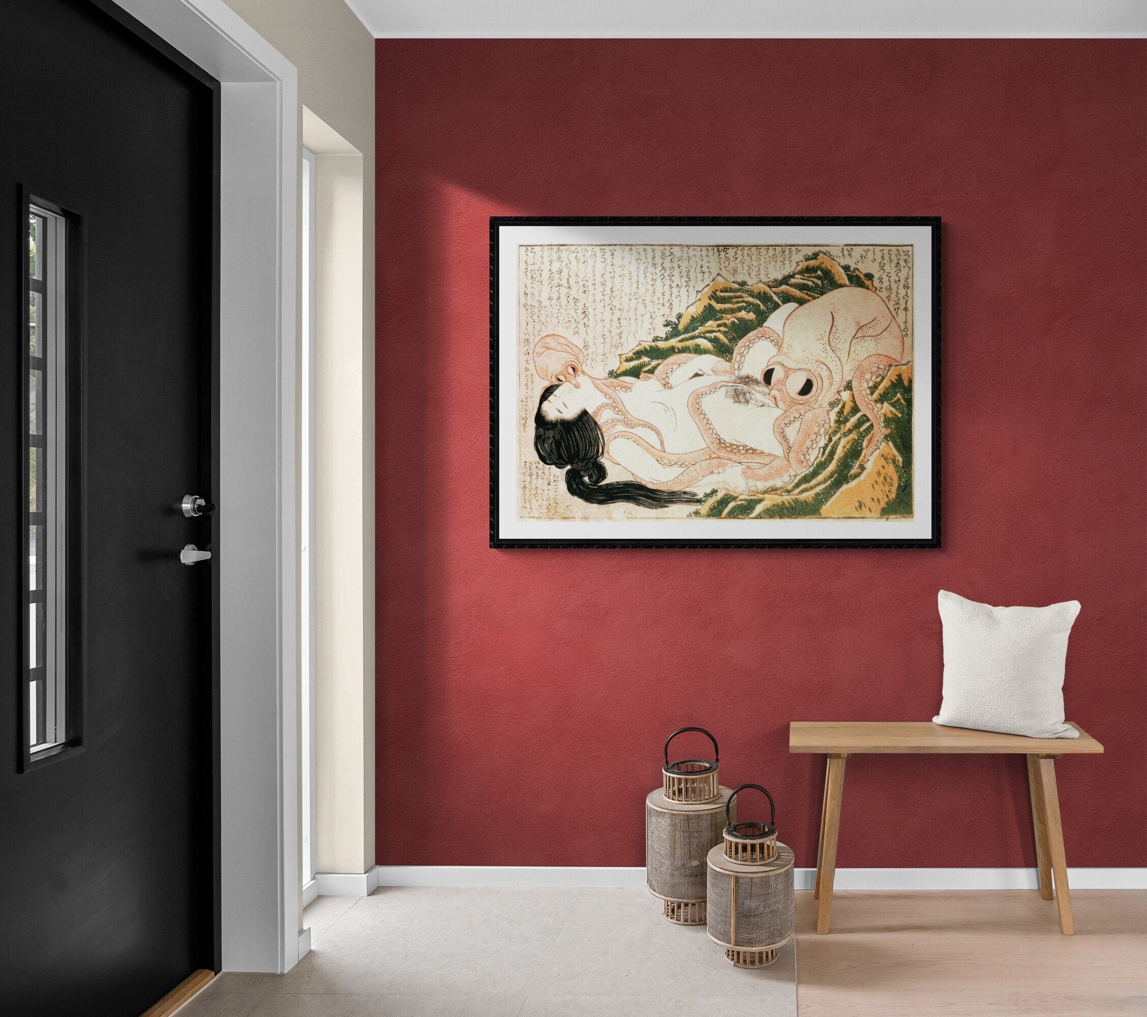 Sensual Encounter: Katsushika Hokusai’s Dream of the Fisherman’s Wife, paper art canvas or 3D Hand Finished Premium print with brush strokes FOSHE ART