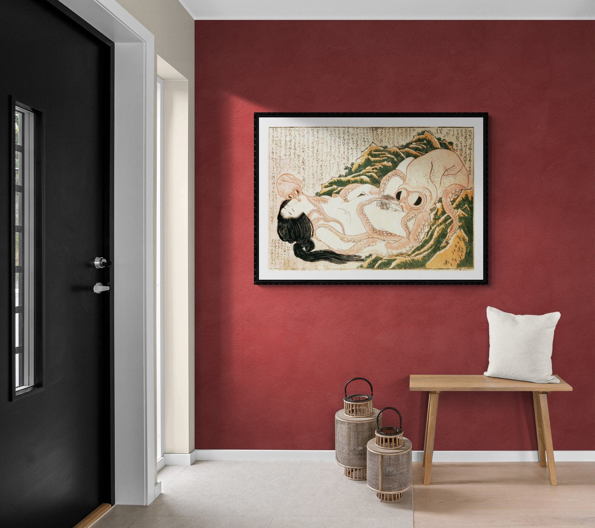 Sensual Encounter: Katsushika Hokusai’s Dream of the Fisherman’s Wife, paper art canvas or 3D Hand Finished Premium print with brush strokes FOSHE ART