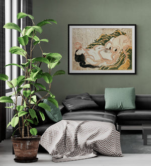 Sensual Encounter: Katsushika Hokusai’s Dream of the Fisherman’s Wife, paper art canvas or 3D Hand Finished Premium texture Print
