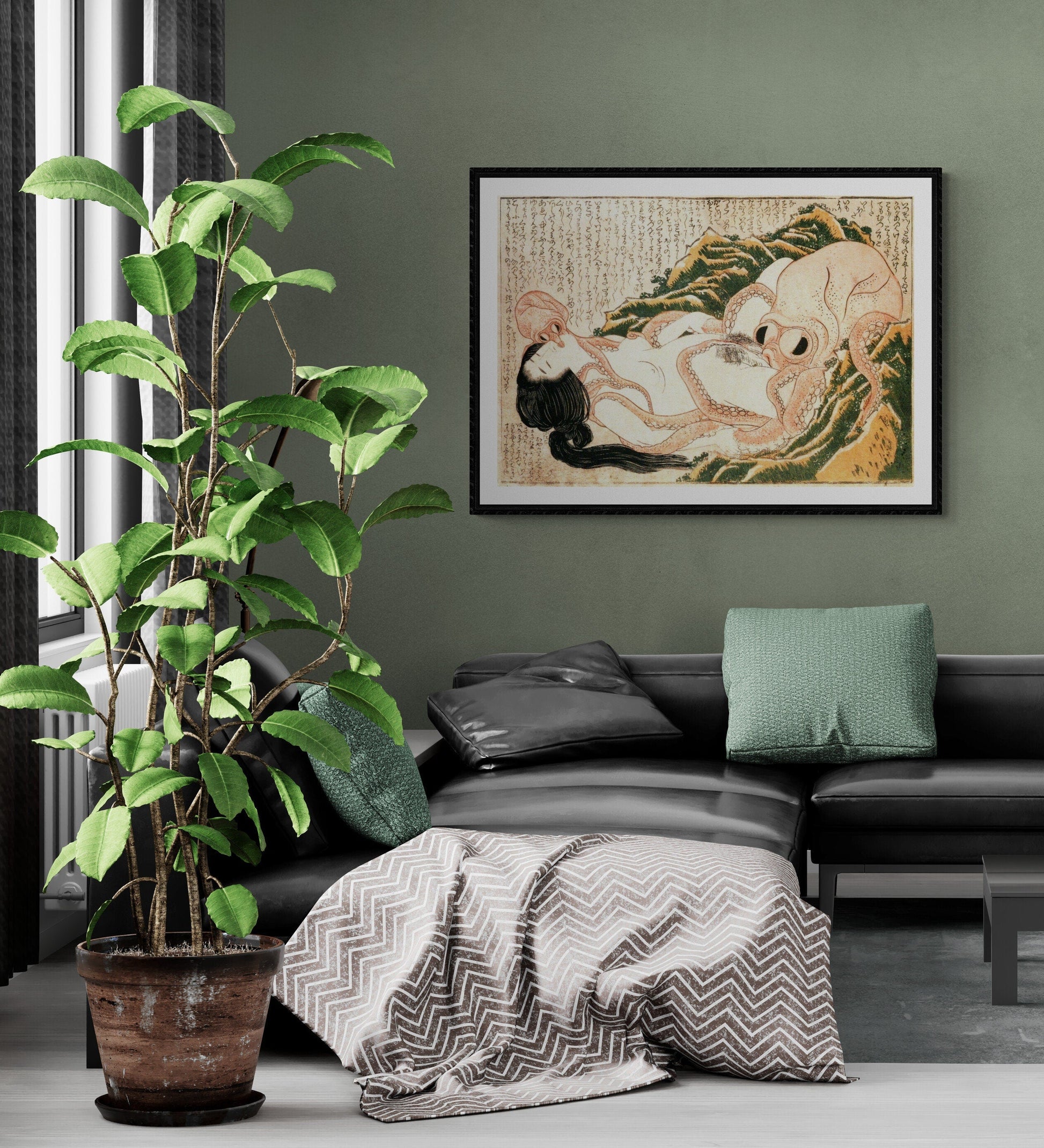 Sensual Encounter: Katsushika Hokusai’s Dream of the Fisherman’s Wife, paper art canvas or 3D Hand Finished Premium print with brush strokes FOSHE ART