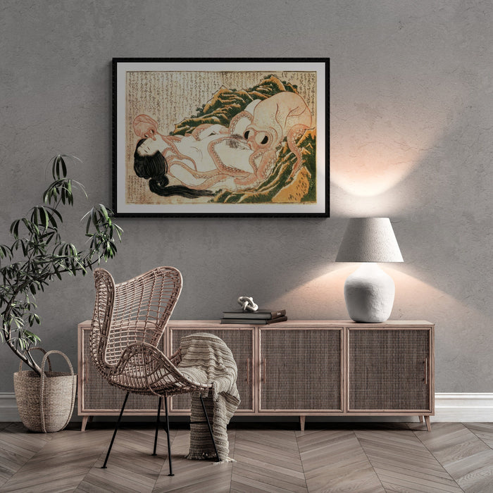 Sensual Encounter: Katsushika Hokusai’s Dream of the Fisherman’s Wife, paper art canvas or 3D Hand Finished Premium texture Print