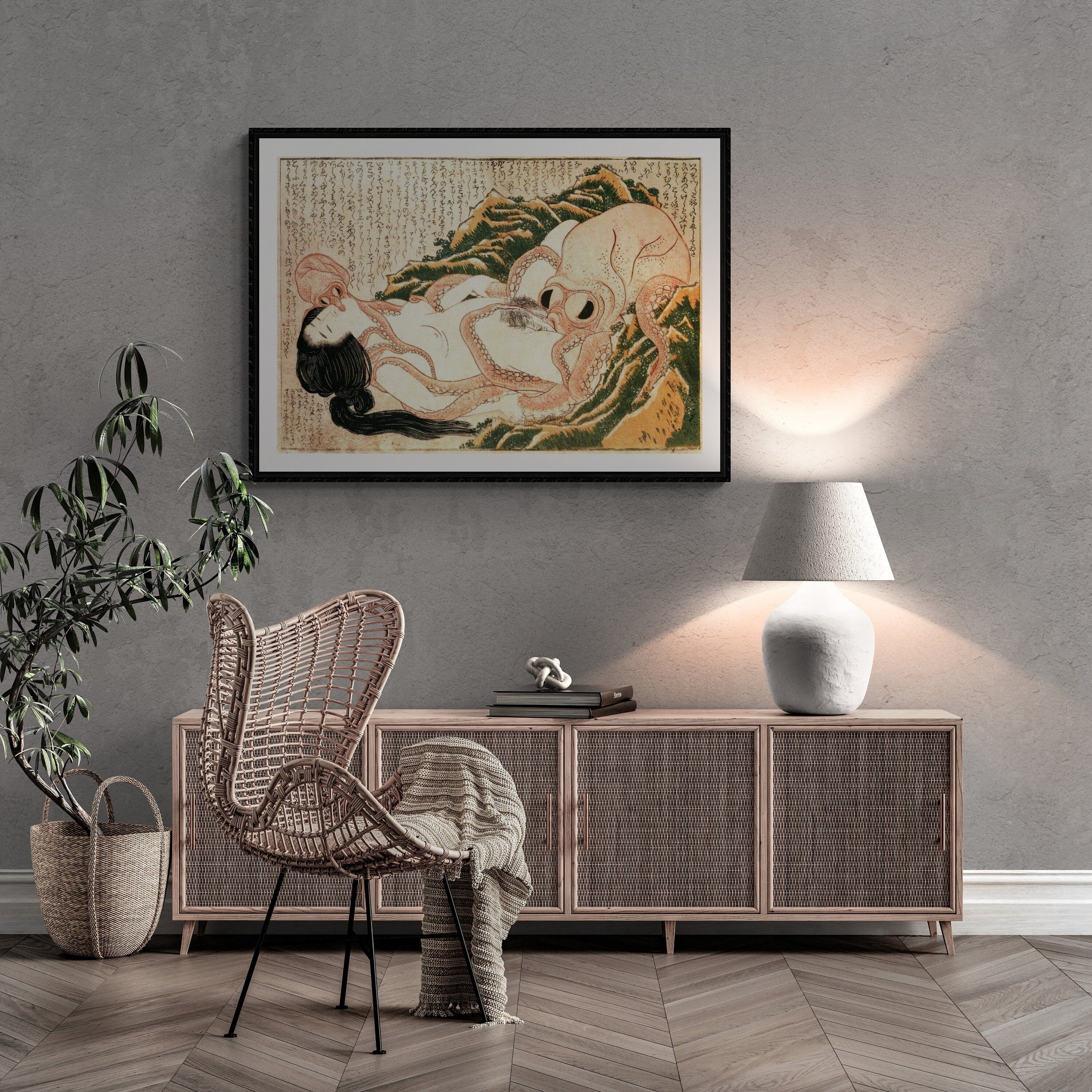 Sensual Encounter: Katsushika Hokusai’s Dream of the Fisherman’s Wife, paper art canvas or 3D Hand Finished Premium print with brush strokes FOSHE ART