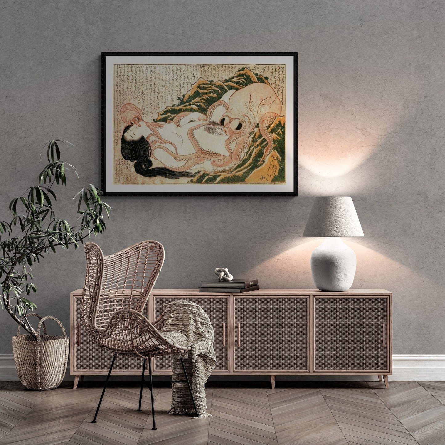 Sensual Encounter: Katsushika Hokusai’s Dream of the Fisherman’s Wife, paper art canvas or 3D Hand Finished Premium print with brush strokes FOSHE ART