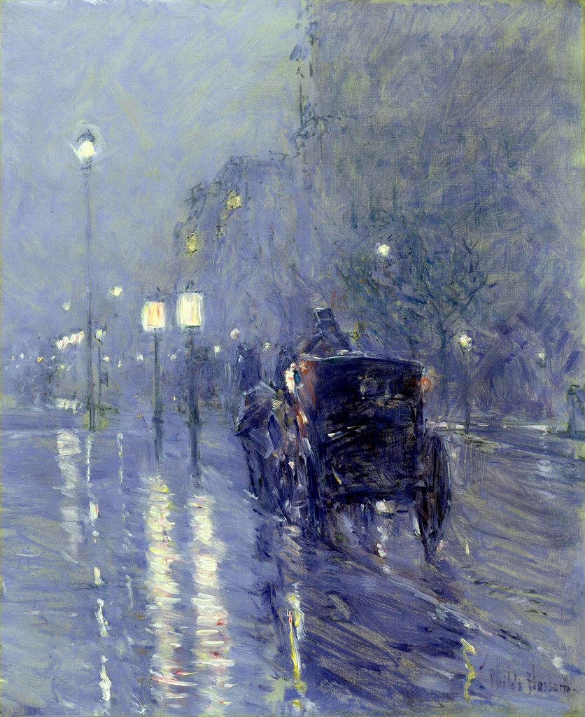 Childe Hassam’s Rainy Midnight: Museum-Quality Wall Print, Premium Giclee, 3D texture Canvas Art, Museum Print or Poster FOSHE ART