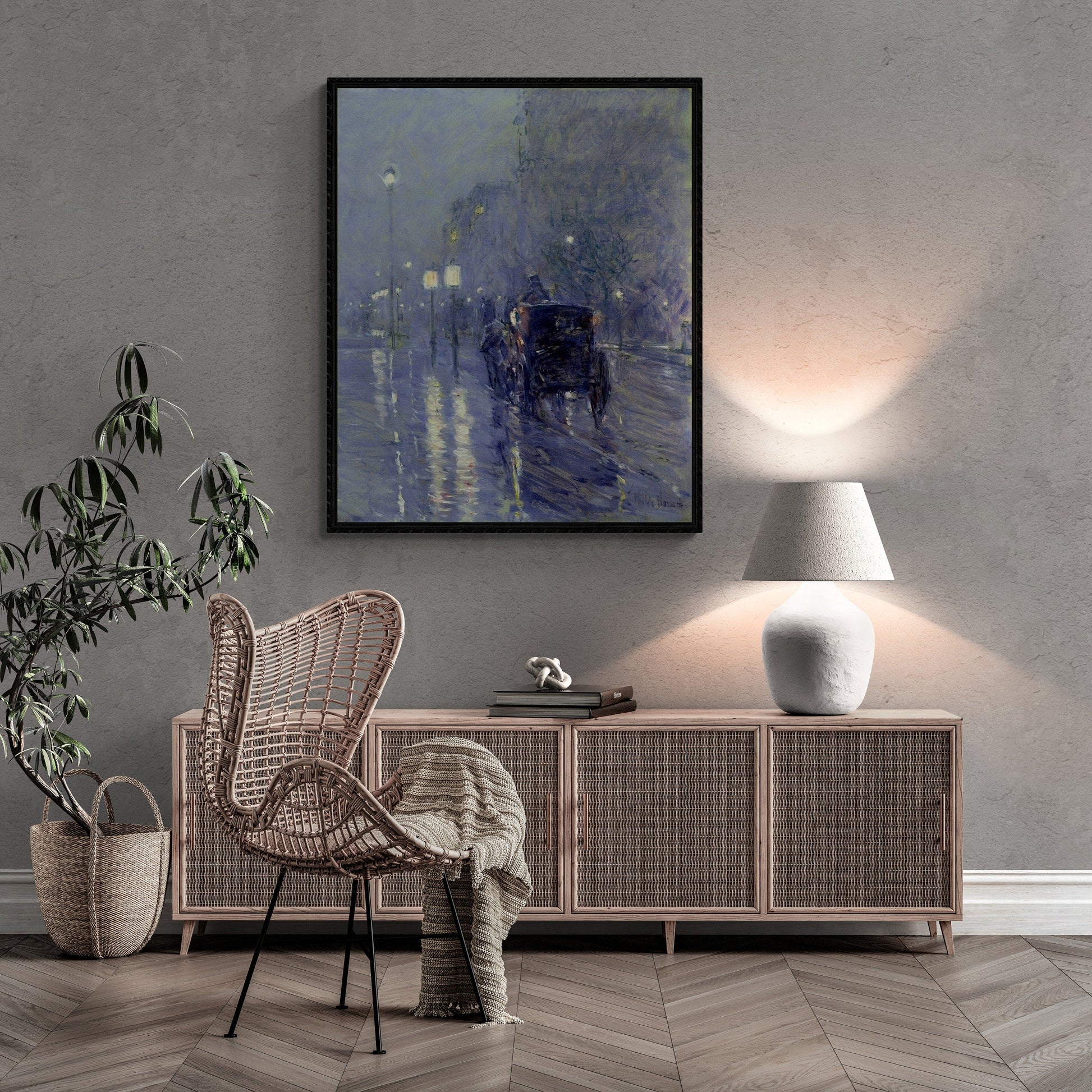 Childe Hassam’s Rainy Midnight: Museum-Quality Wall Print, Premium Giclee, 3D texture Canvas Art, Museum Print or Poster FOSHE ART