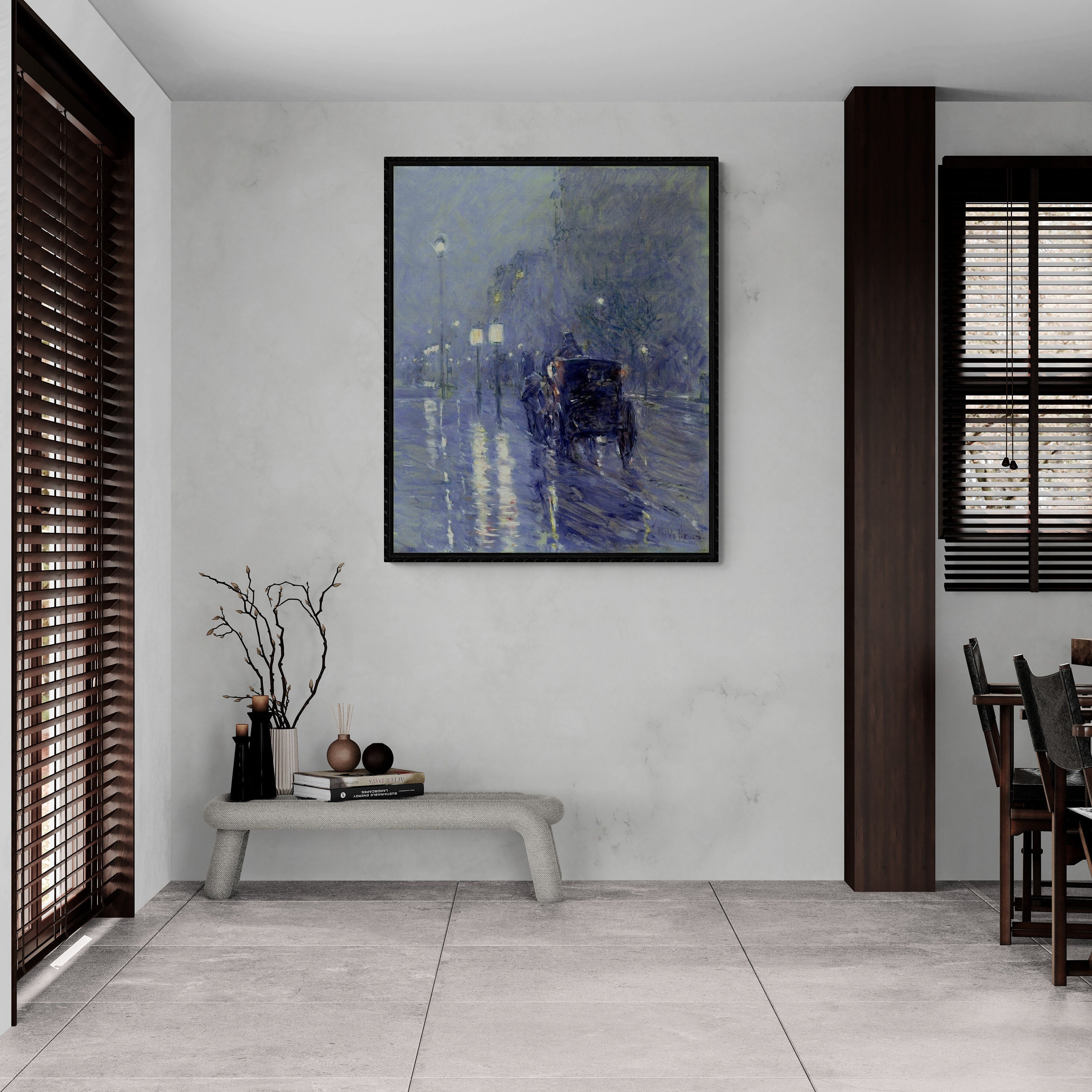 Childe Hassam’s Rainy Midnight: Museum-Quality Wall Print, Premium Giclee, 3D texture Canvas Art, Museum Print or Poster FOSHE ART