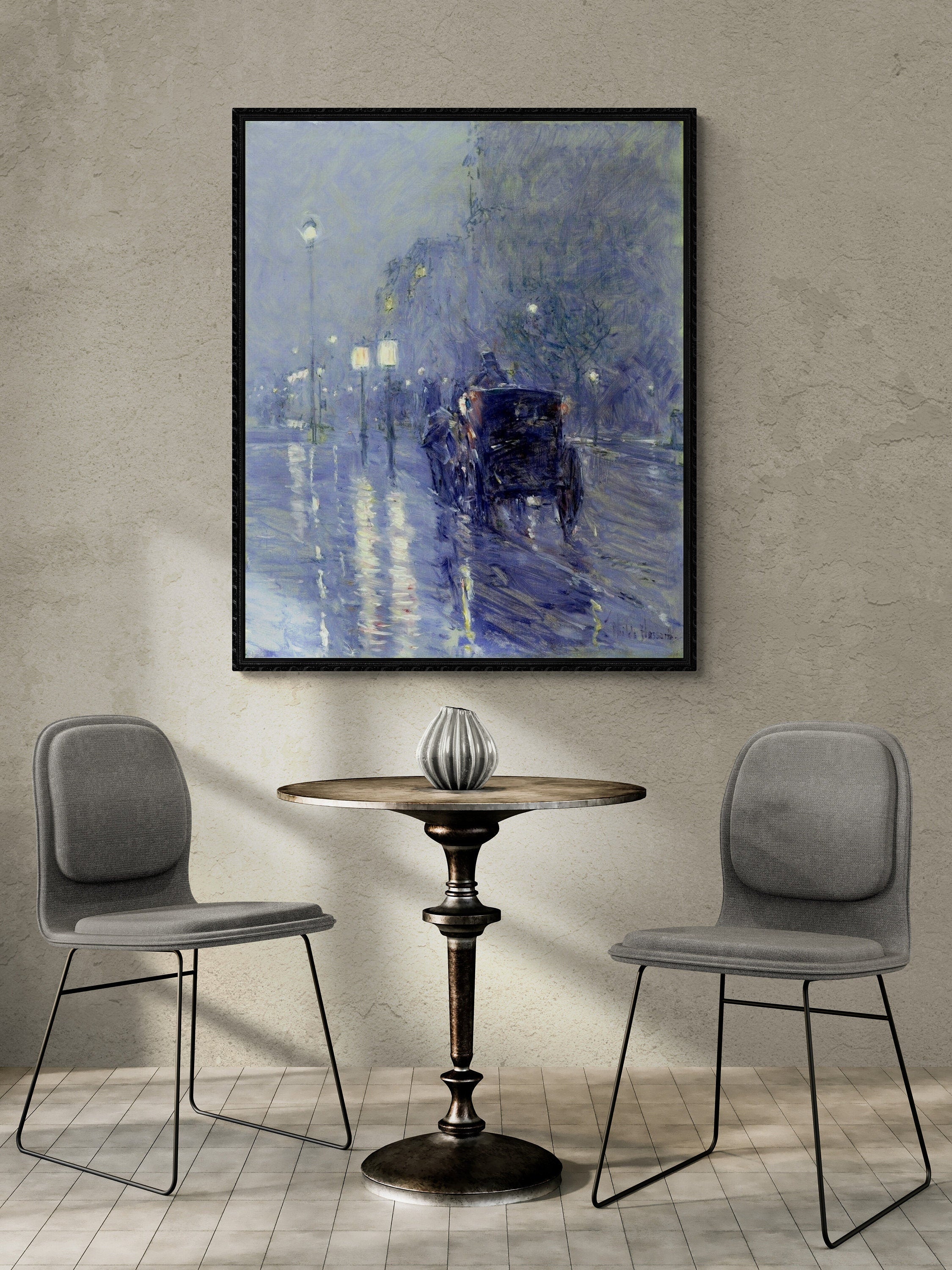 Childe Hassam Rainy Midnight Print: Giclee Canvas or Art Paper FOSHE ART