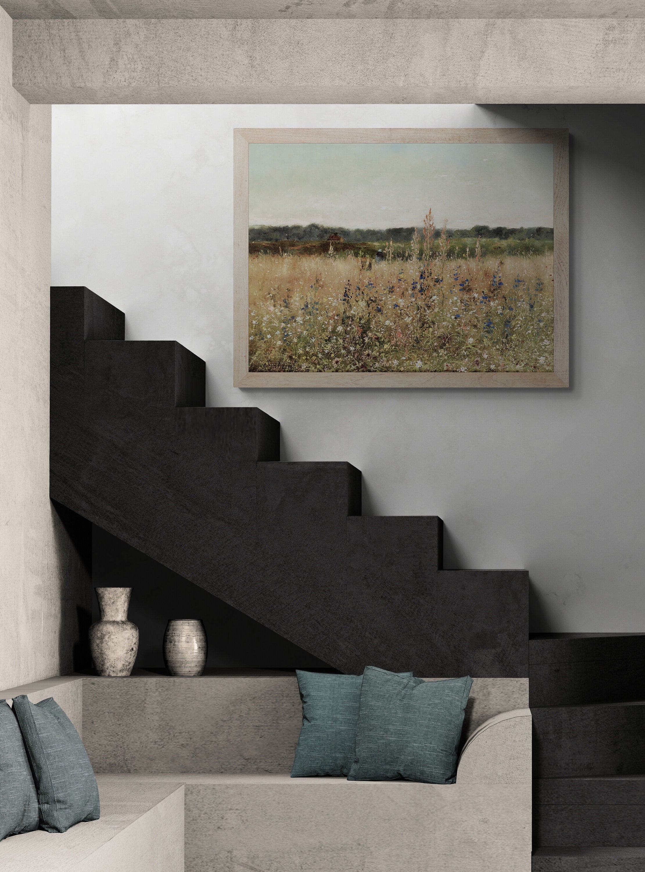 Blooming Field  - Vintage Wildflower Landscape, Premium Giclée Art Print, paper art canvas or 3D Hand Finished Premium texture Print FOSHE ART