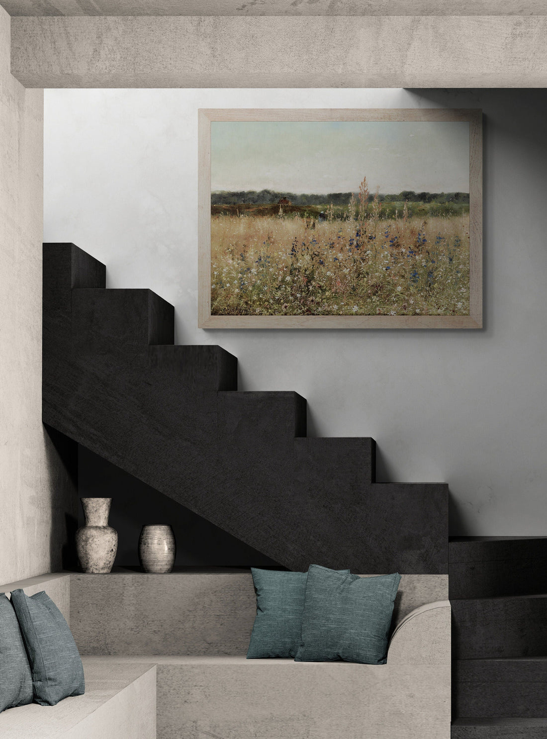 Blooming Field  - Vintage Wildflower Landscape, Premium Giclée Art Print, paper art canvas or 3D Hand Finished Premium texture Print FOSHE ART