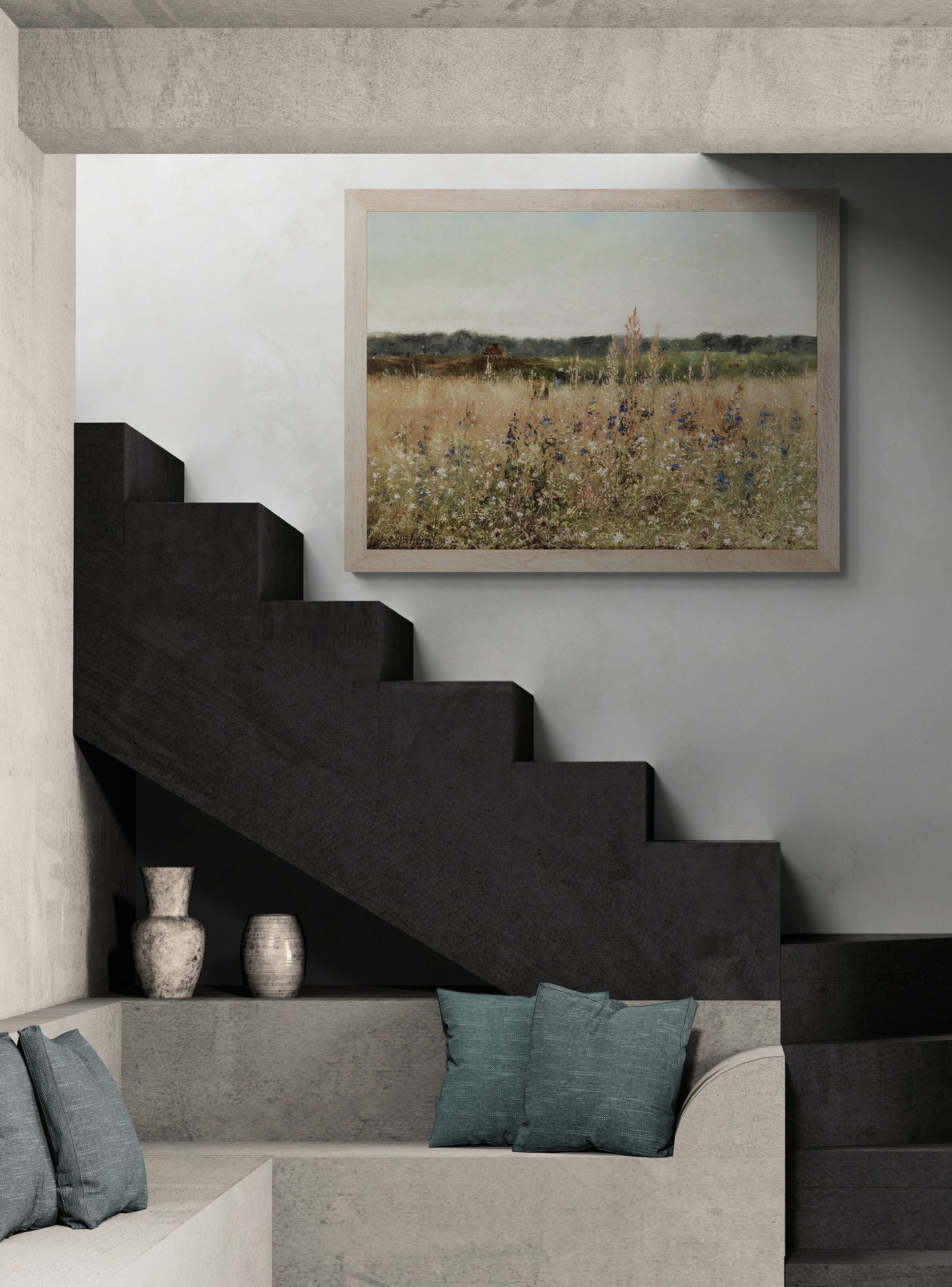 Blooming Field  - Vintage Wildflower Landscape, Premium Giclée Art Print, paper art canvas or 3D Hand Finished Premium texture Print FOSHE ART