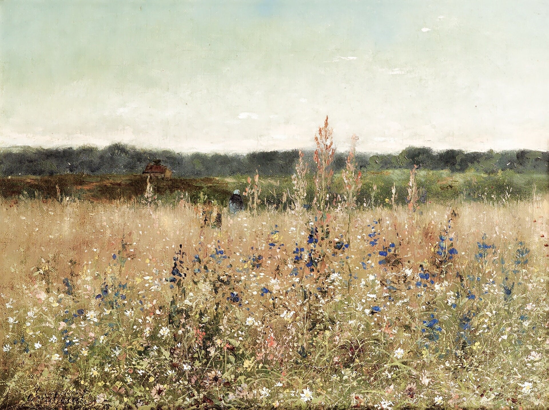 Blooming Field  - Vintage Wildflower Landscape, Premium Giclée Art Print, paper art canvas or 3D Hand Finished Premium texture Print FOSHE ART