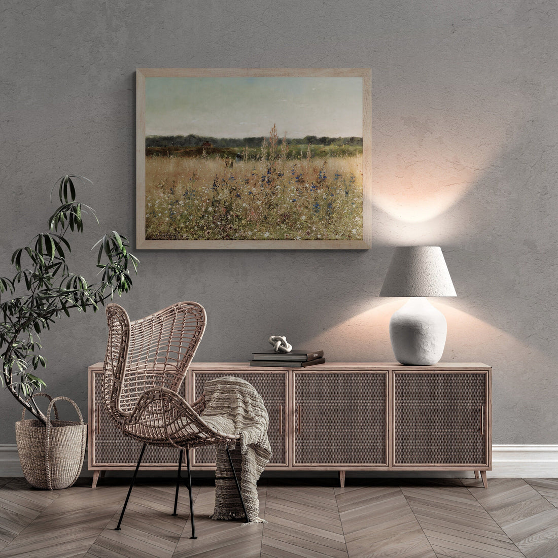 Blooming Field  - Vintage Wildflower Landscape, Premium Giclée Art Print, paper art canvas or 3D Hand Finished Premium texture Print FOSHE ART