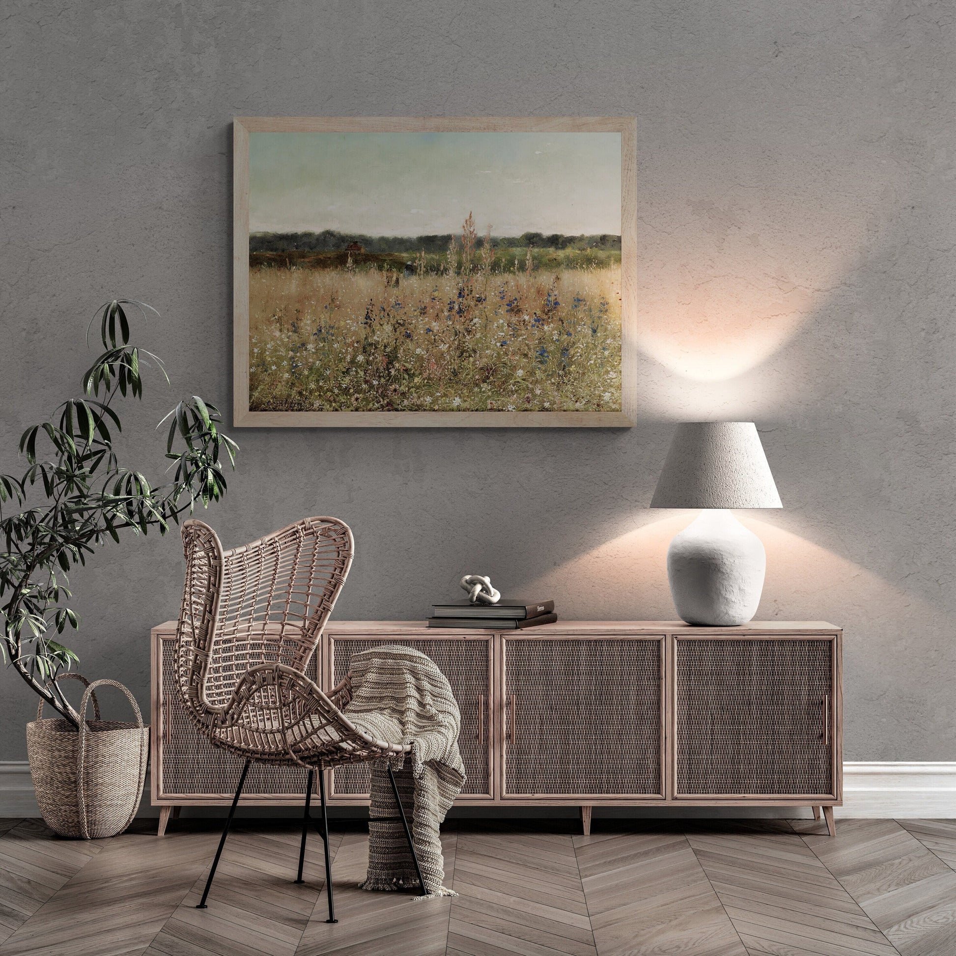 Blooming Field  - Vintage Wildflower Landscape, Premium Giclée Art Print, paper art canvas or 3D Hand Finished Premium texture Print FOSHE ART