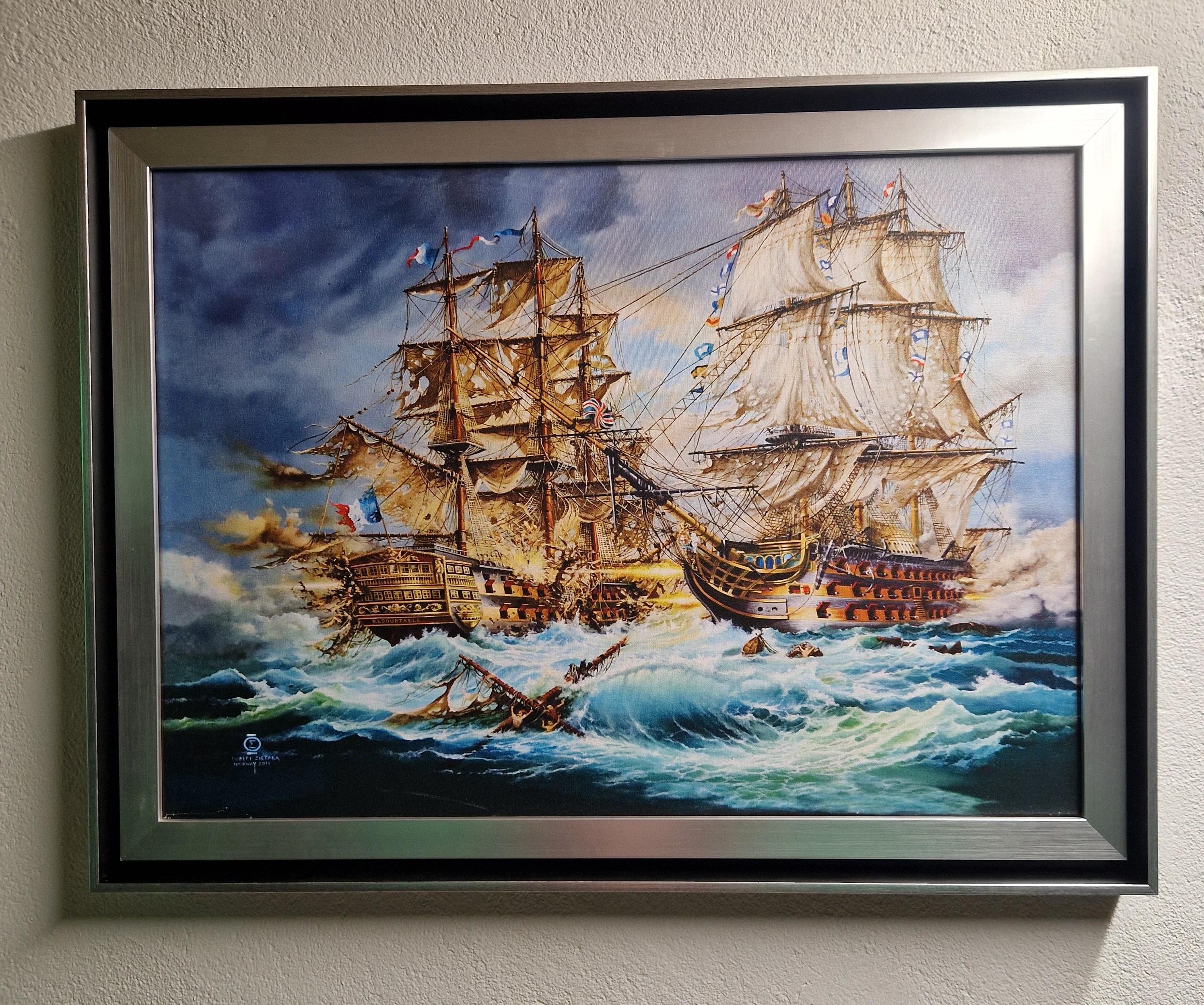 Battle of Trafalgar Framed Canvas Print, HMS Victory Nautical Art FOSHE ART